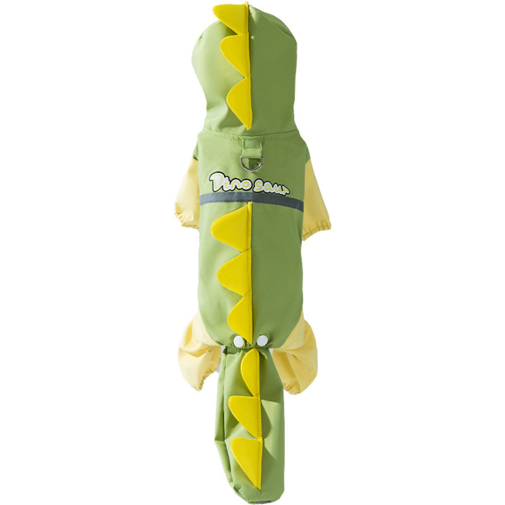 Dog Raincoat Waterproof 4-Legged Dinosaur Design With Tail Cover For Small Medium Large Dogs, Hooded Pet Rainwear With Reflective Strips Transparent Brim, Lightweight Rain Jacket For Teddy Golden Retr
