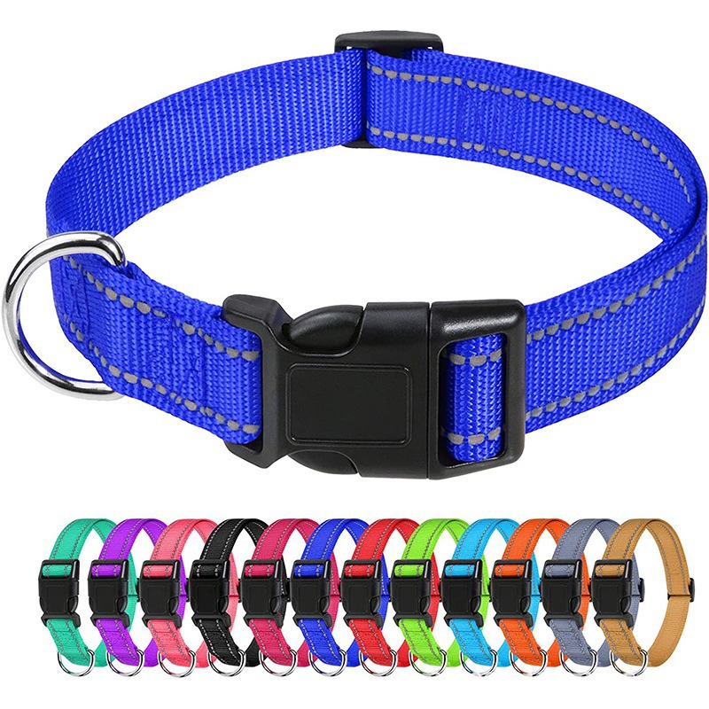 Basics Reflective Polyester Dog Collar, Adjustable Length, Quick-Release Buckle For Easy On Off