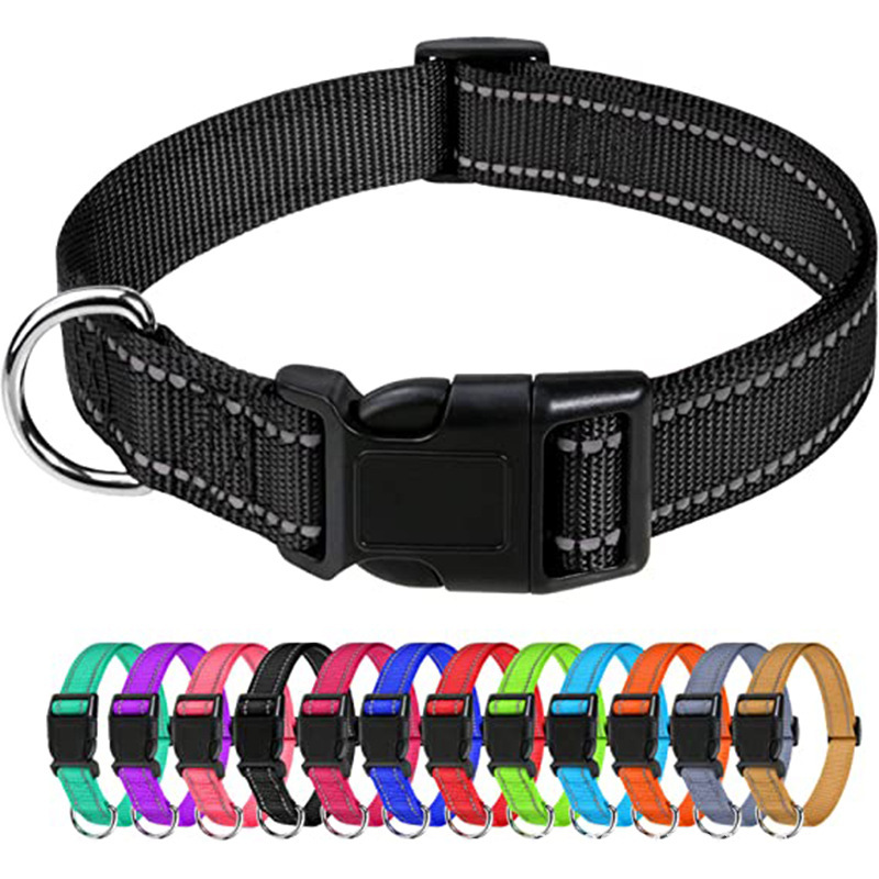 Basics Reflective Polyester Dog Collar, Adjustable Length, Quick-Release Buckle For Easy On Off