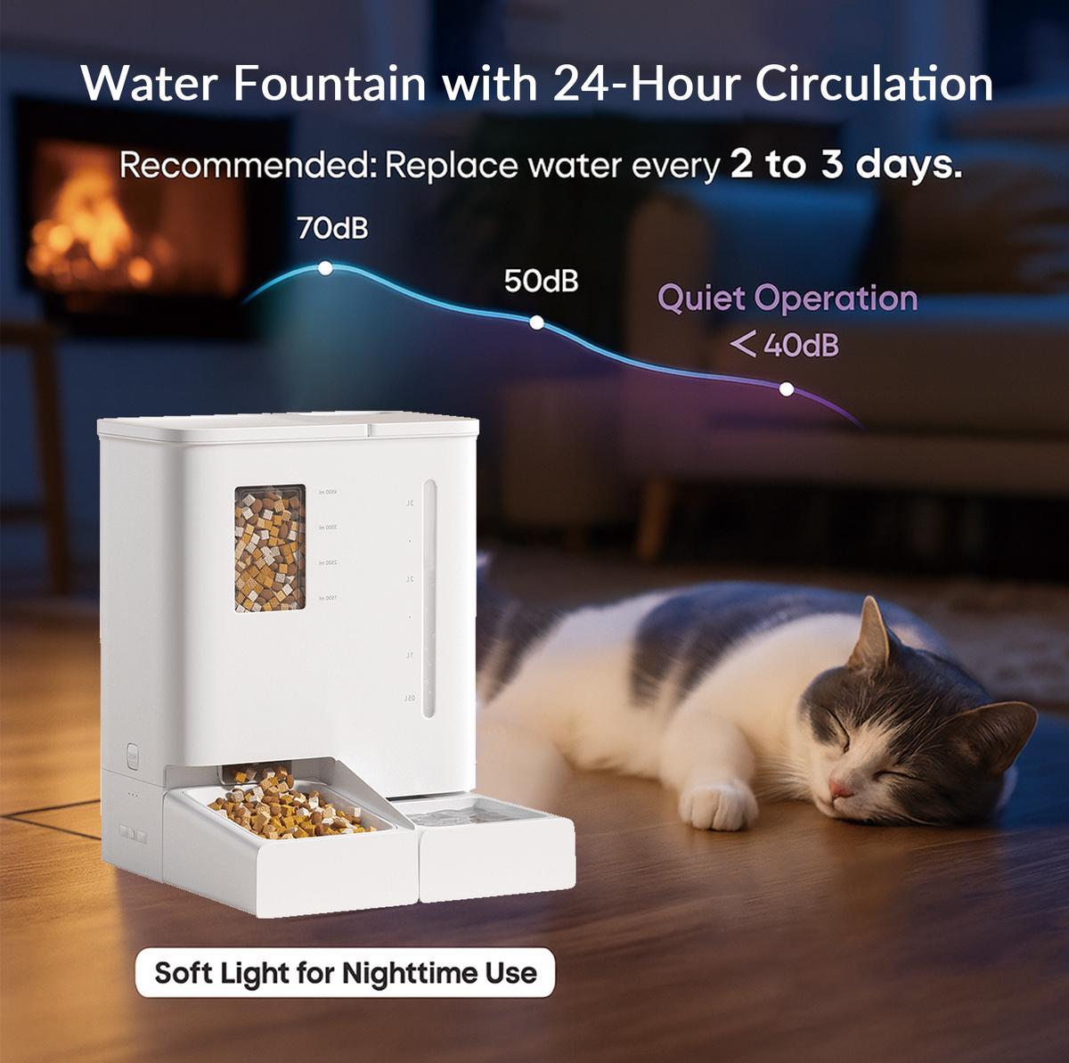 Waithem WiFi Automatic Pet Feeder & Waterer 2-in-1 Set App-Controlled, 2-Week Capacity, Detachable &Washable, Moisture-Proof