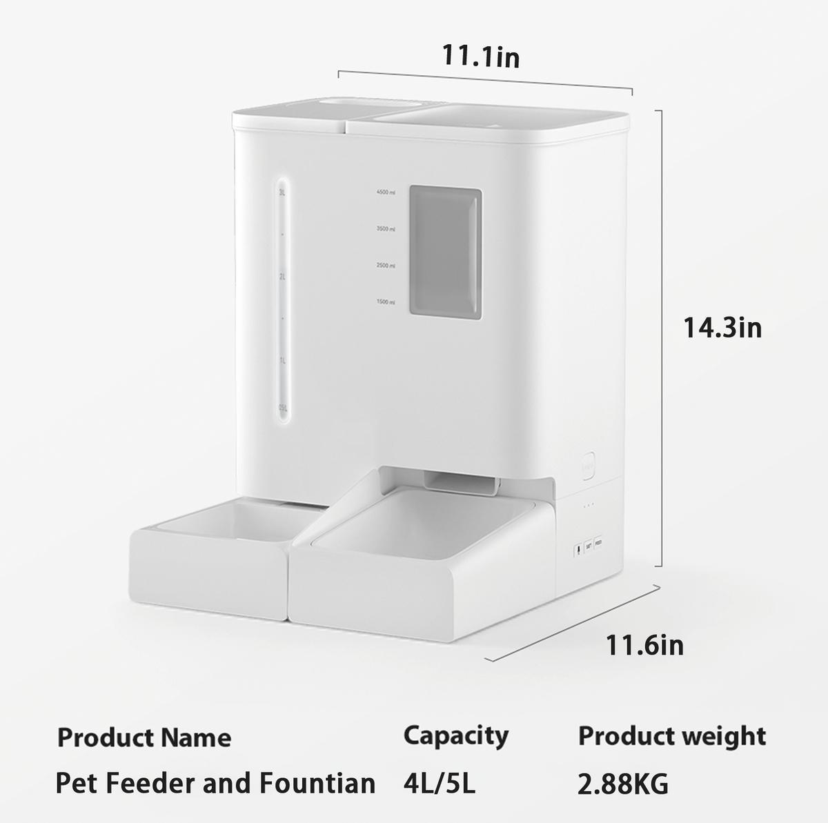 Waithem WiFi Automatic Pet Feeder & Waterer 2-in-1 Set App-Controlled, 2-Week Capacity, Detachable &Washable, Moisture-Proof