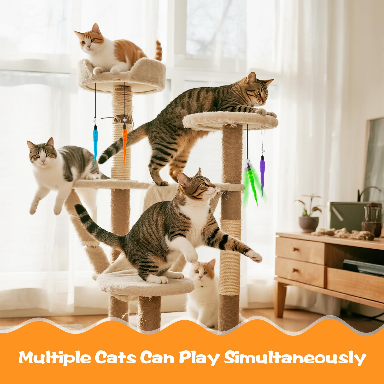10PCS Cat Worm Toy, Cat Wand Attachment Fuzzy Worm Toys Refill With 1PCS Black String For Wand Replacement, Interactive Cats Kittens Toys For Indoor