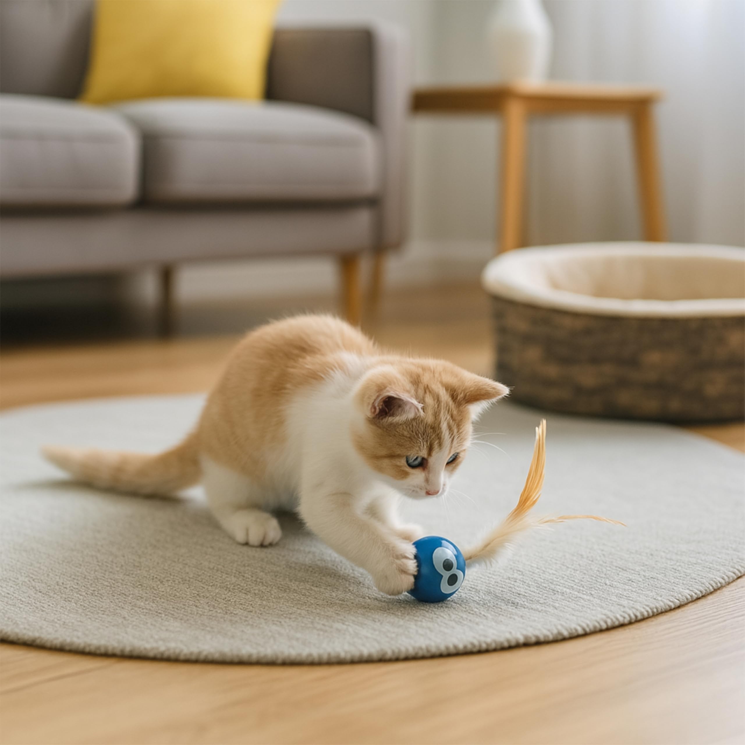 Bouncing Balls Cat Toy With Feather - Interactive Cat Bouncing Ball With Tail, Bouncing Cat Toy For Indoor Cats & Playful Kittens, Soft Colorful Feathers, 4 Count Pack