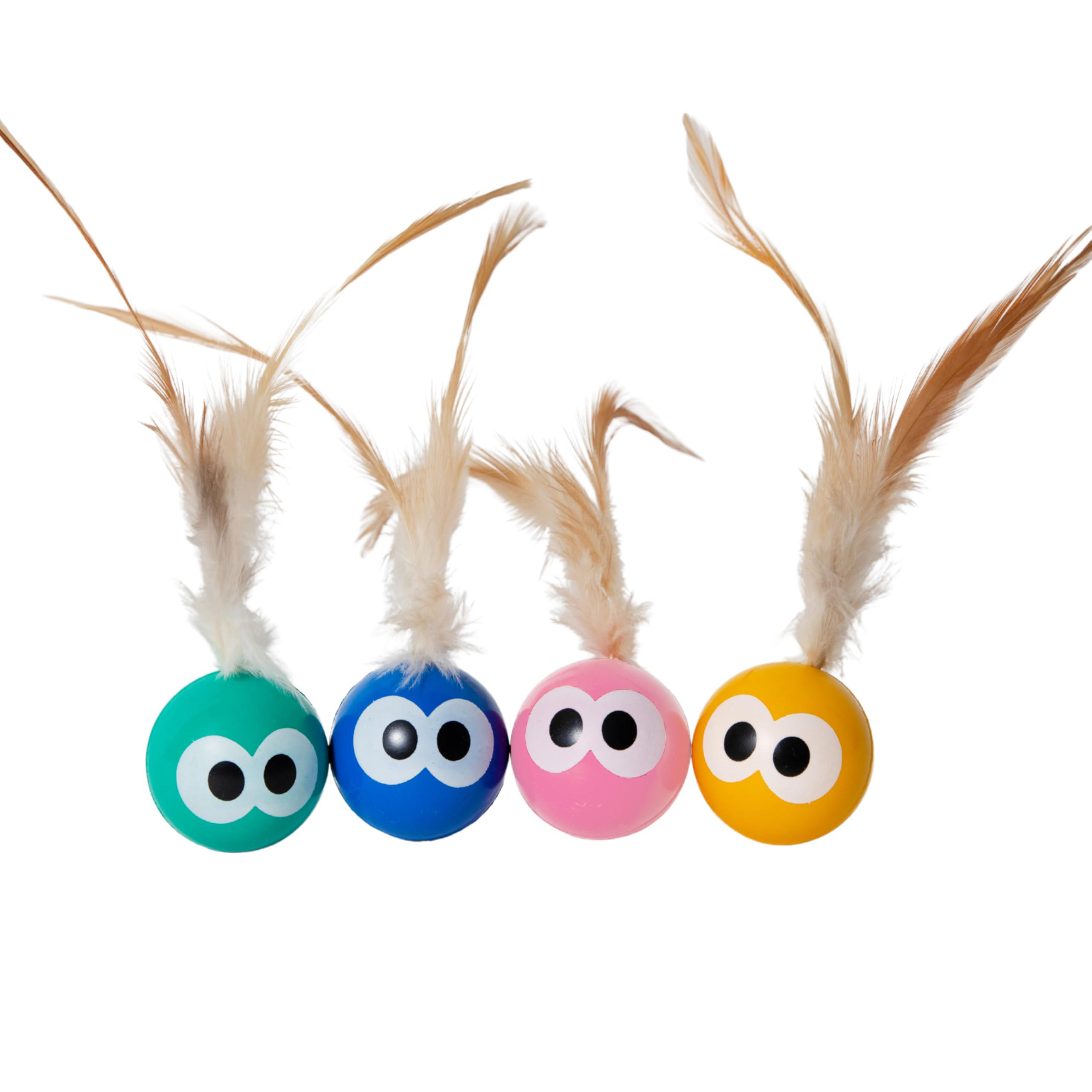 Bouncing Balls Cat Toy With Feather - Interactive Cat Bouncing Ball With Tail, Bouncing Cat Toy For Indoor Cats & Playful Kittens, Soft Colorful Feathers, 4 Count Pack