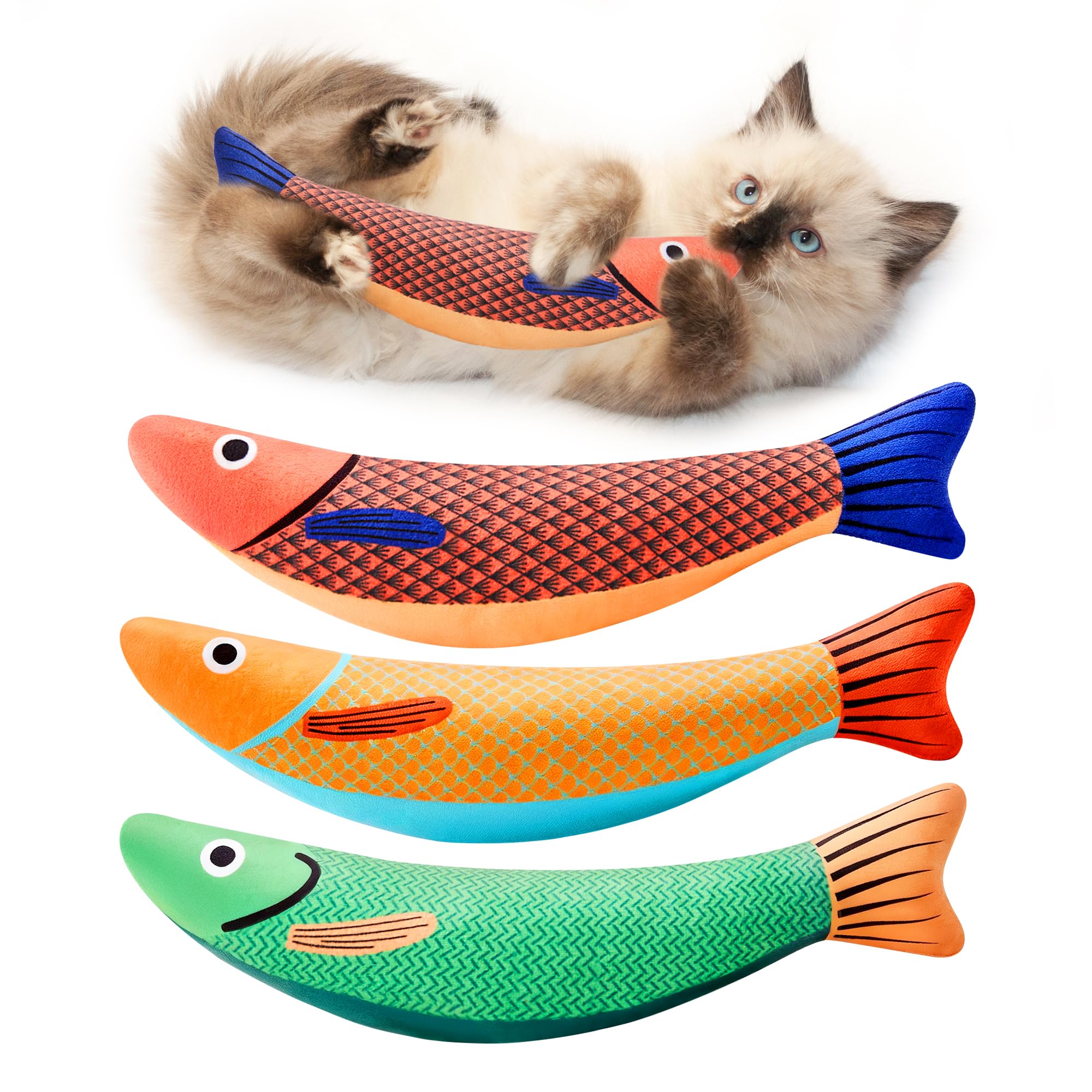 Cat Toys Saury Fish, 3 Pack, Catnip Crinkle Sound, Soft And Durable, Interactive Kitten Kicker For Indoor Kitty Exercise For All Breeds