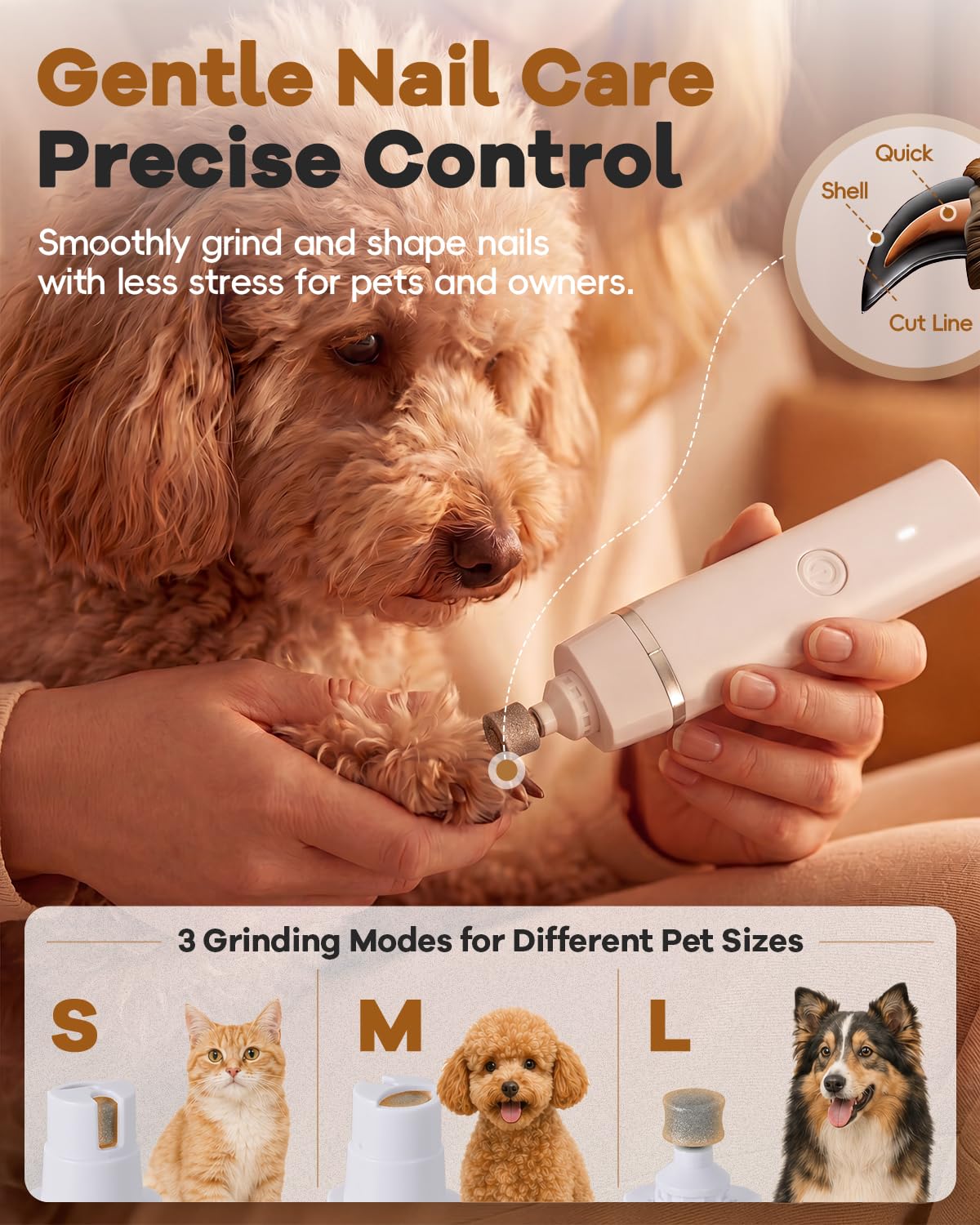 Dog Clippers Grooming Kit Hair Clipper-Low Noise Paw Trimmer- Rechargeable - Cordless Quiet Nail Grinder Shaver For Cats And Other Pets