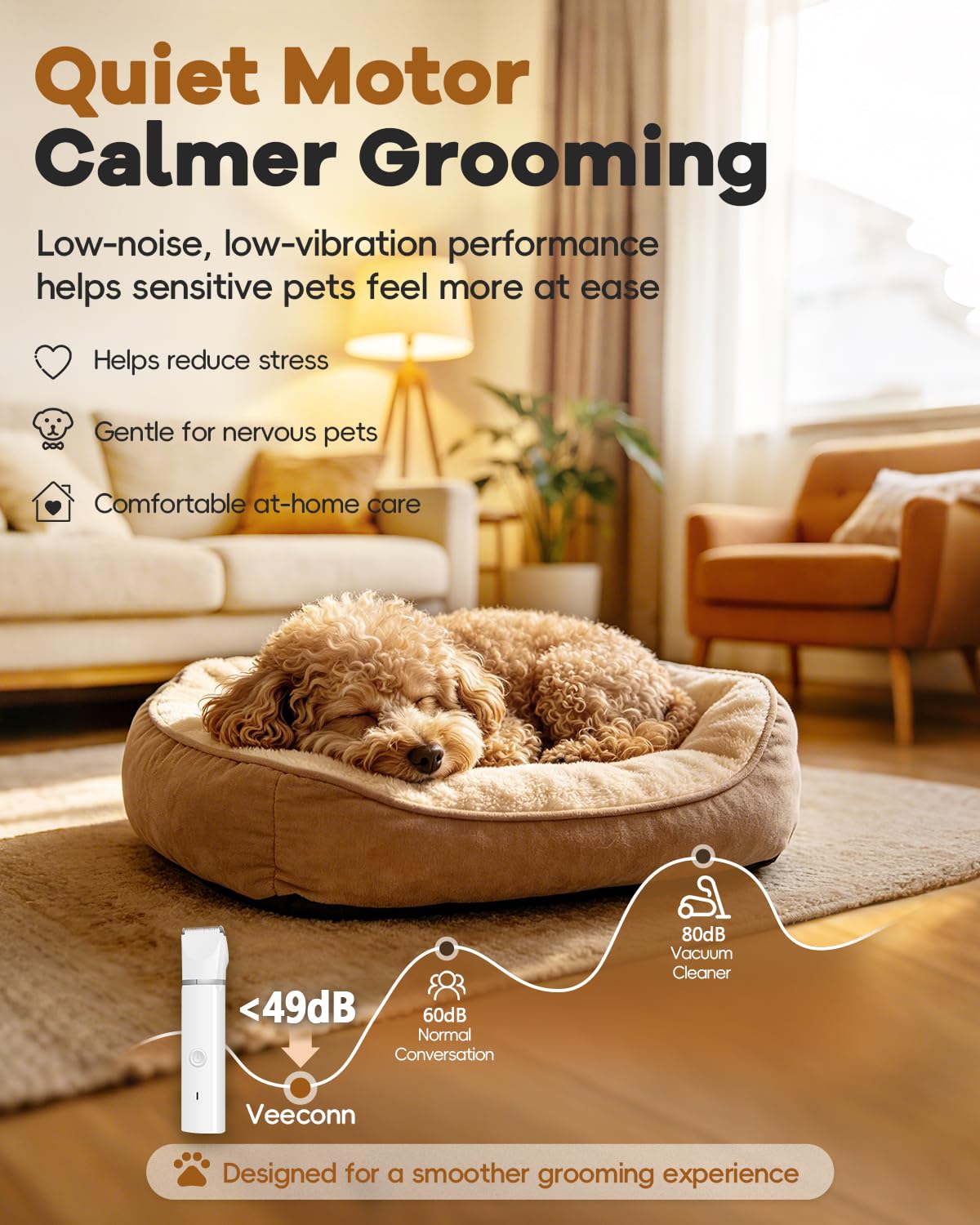Dog Clippers Grooming Kit Hair Clipper-Low Noise Paw Trimmer- Rechargeable - Cordless Quiet Nail Grinder Shaver For Cats And Other Pets