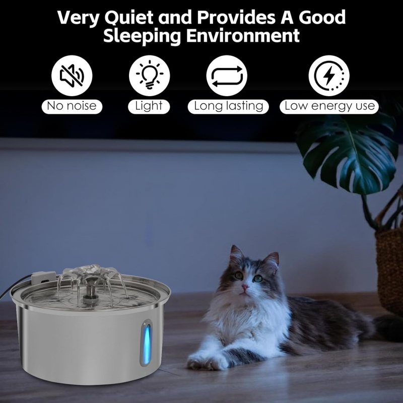 2.2L Cat Dog Water Fountain Automatic Pet Drink Dispenser Stainless Steel Bowl