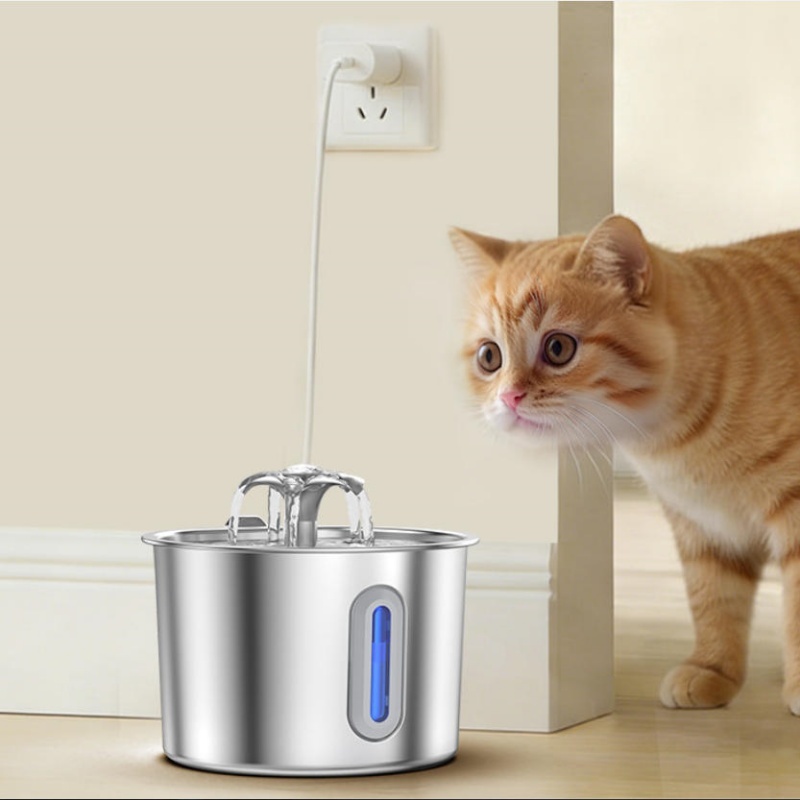 2.2L Cat Dog Water Fountain Automatic Pet Drink Dispenser Stainless Steel Bowl