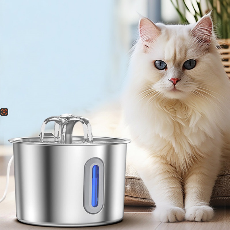 2.2L Cat Dog Water Fountain Automatic Pet Drink Dispenser Stainless Steel Bowl