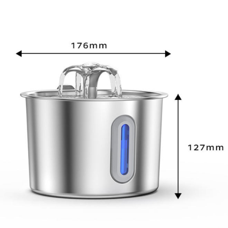 2.2L Cat Dog Water Fountain Automatic Pet Drink Dispenser Stainless Steel Bowl