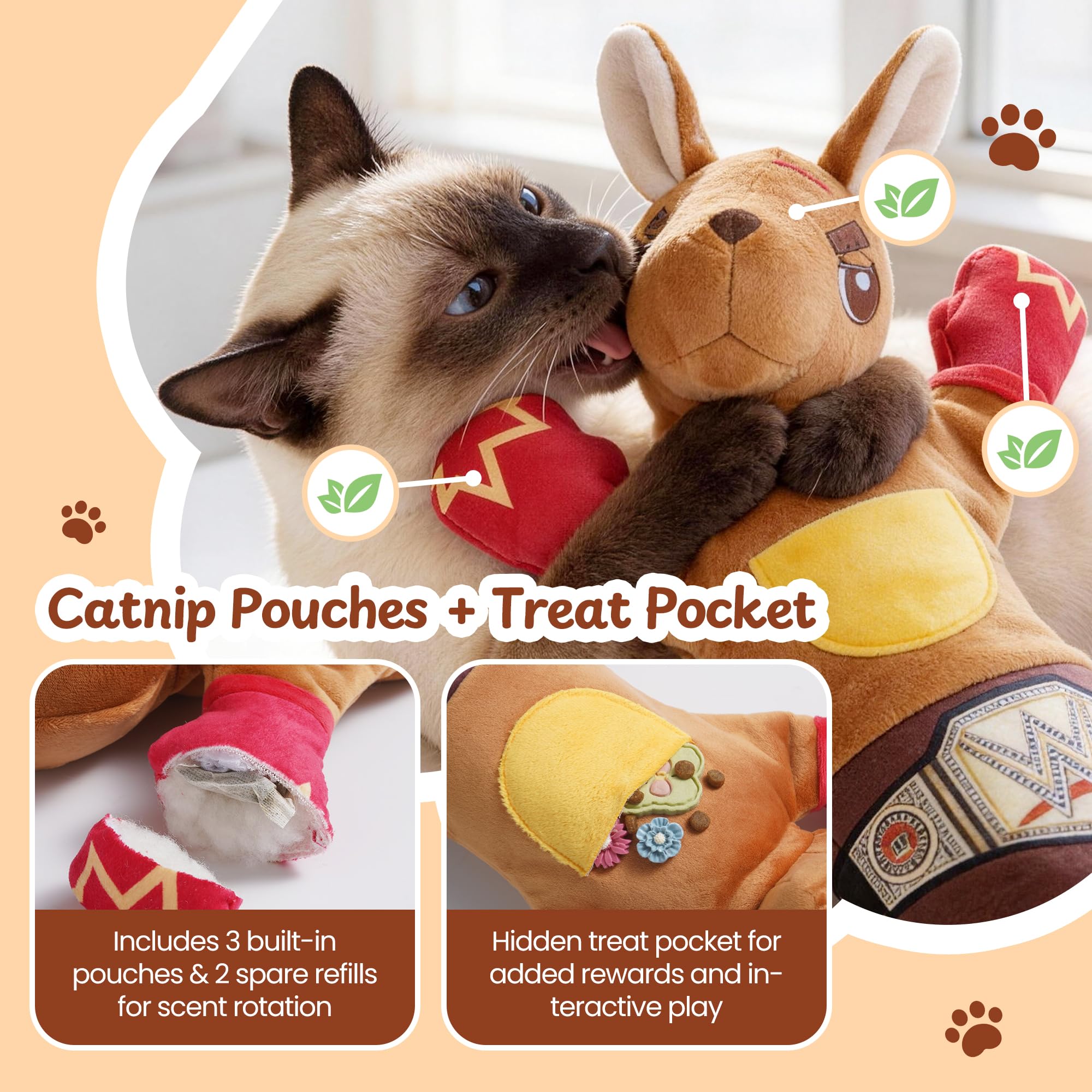 Cat Wrestling Glove, 22 Inch Cat Puppet Wrestler With 5 Catnip Pouches & 3 Layer Resistant Protection, Interactive Cat Toy With Treat Pocket For Boredom Relief & Mental Stimulation