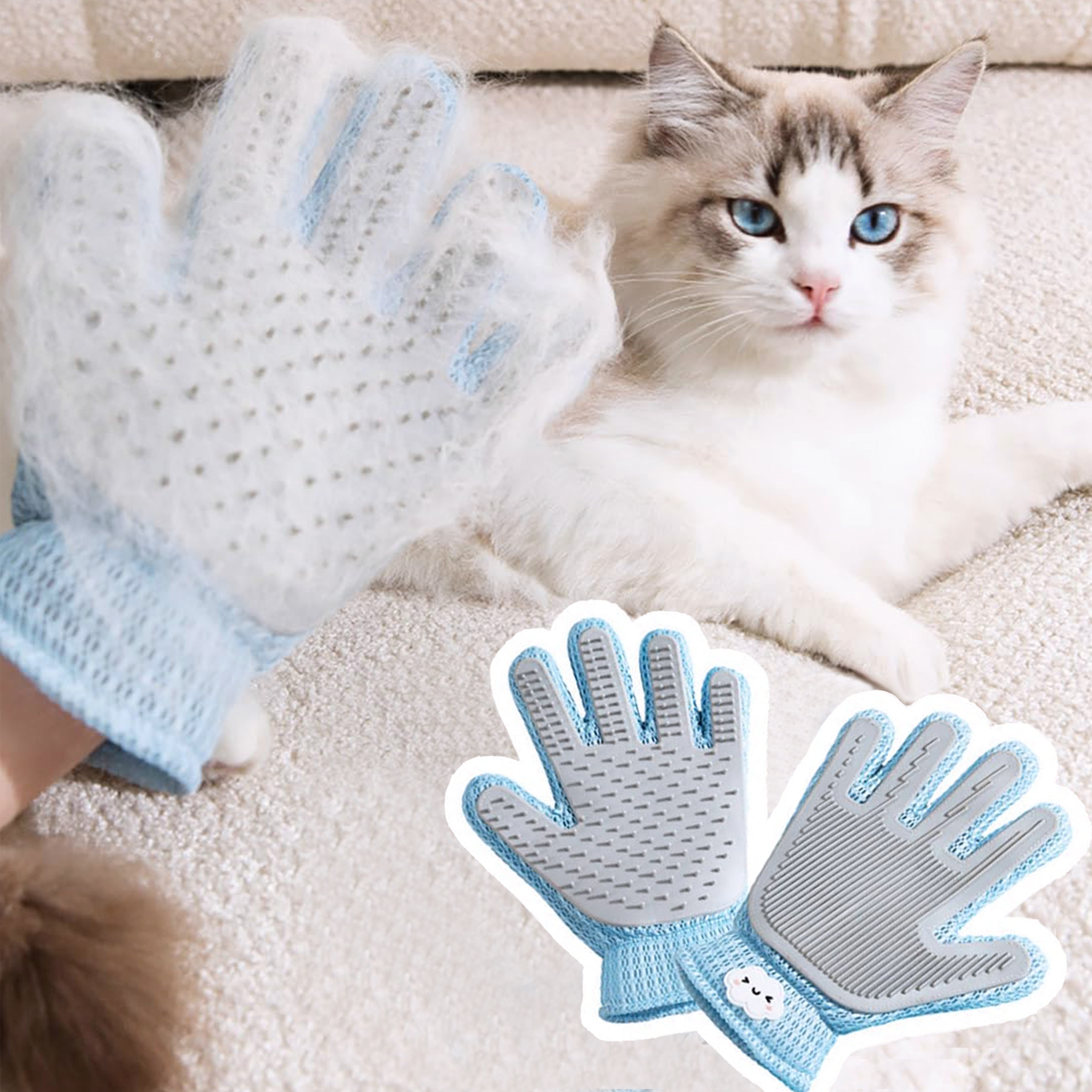 2in1 Double Sided Pet Grooming Glove, Deshedding Massage Brush Mitt For Cats & Dogs, Remove Loose Fur On Pets & Furniture, Easy Clean