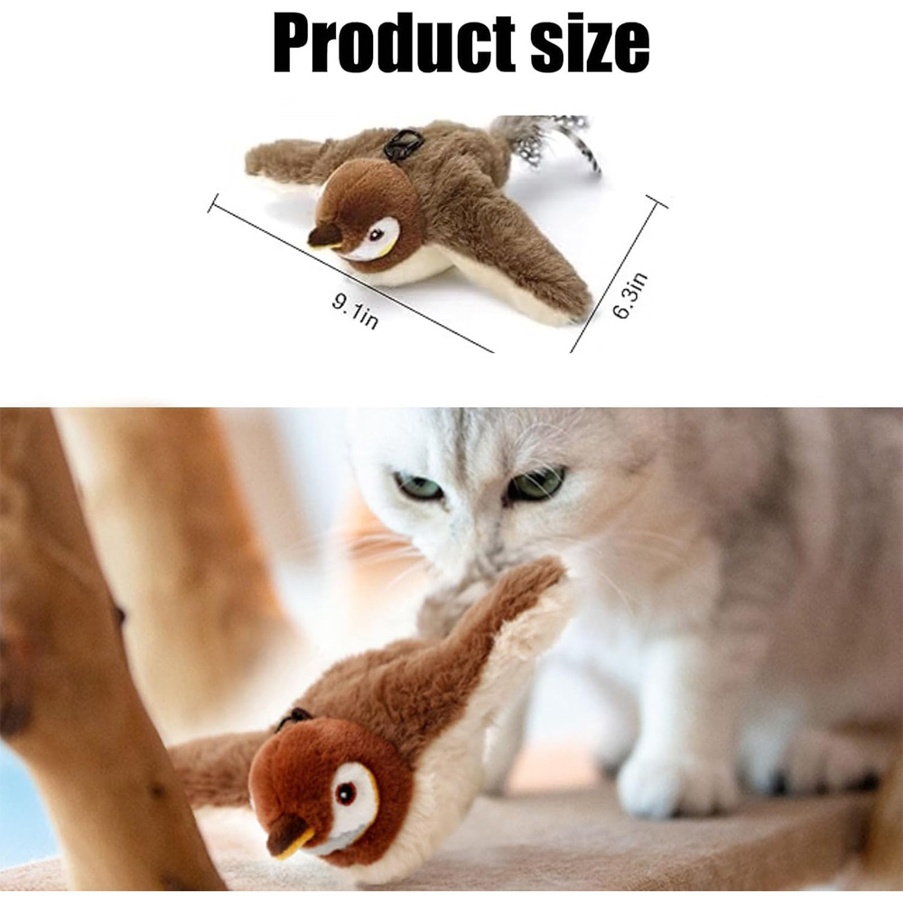 USB Rechargeable Flapping Bird Cat Toy, Realistic Chirping White Faced Sparrow Plush Toy, Motion Activated Electronic Interactive Pet Toy For Indoor Cats Exercise