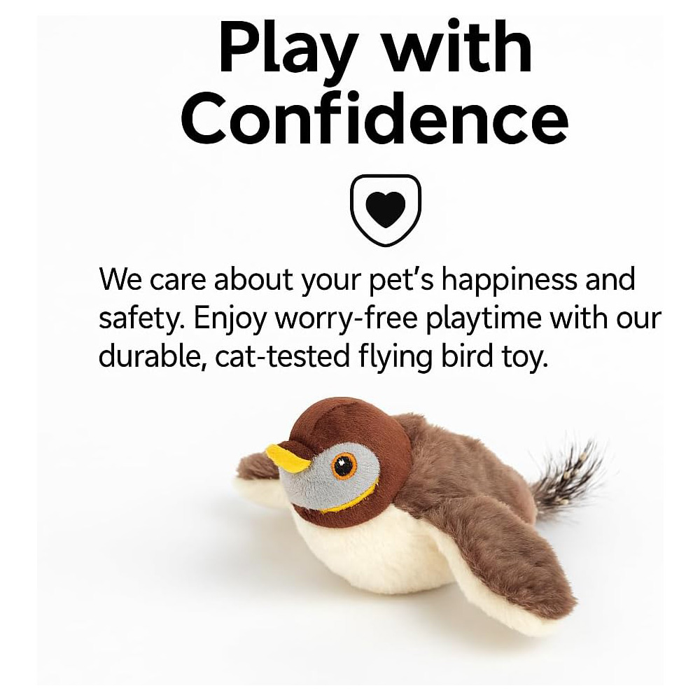 USB Rechargeable Flapping Bird Cat Toy, Realistic Chirping White Faced Sparrow Plush Toy, Motion Activated Electronic Interactive Pet Toy For Indoor Cats Exercise