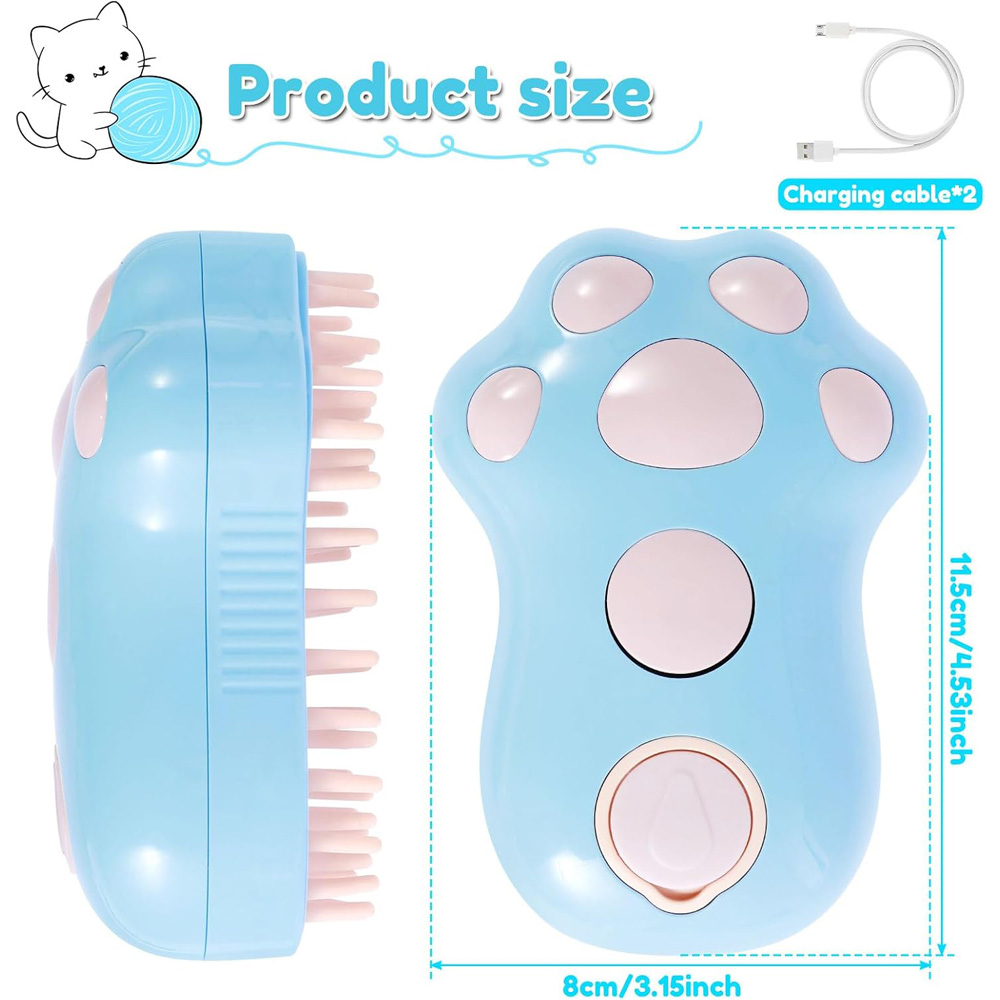 Rechargeable Steam Cat Brush, Cute Paw Shape Pet Steamer Grooming Brush With Soft Silicone Teeth For Dog Cat Massage, Shedding & Hair Removal