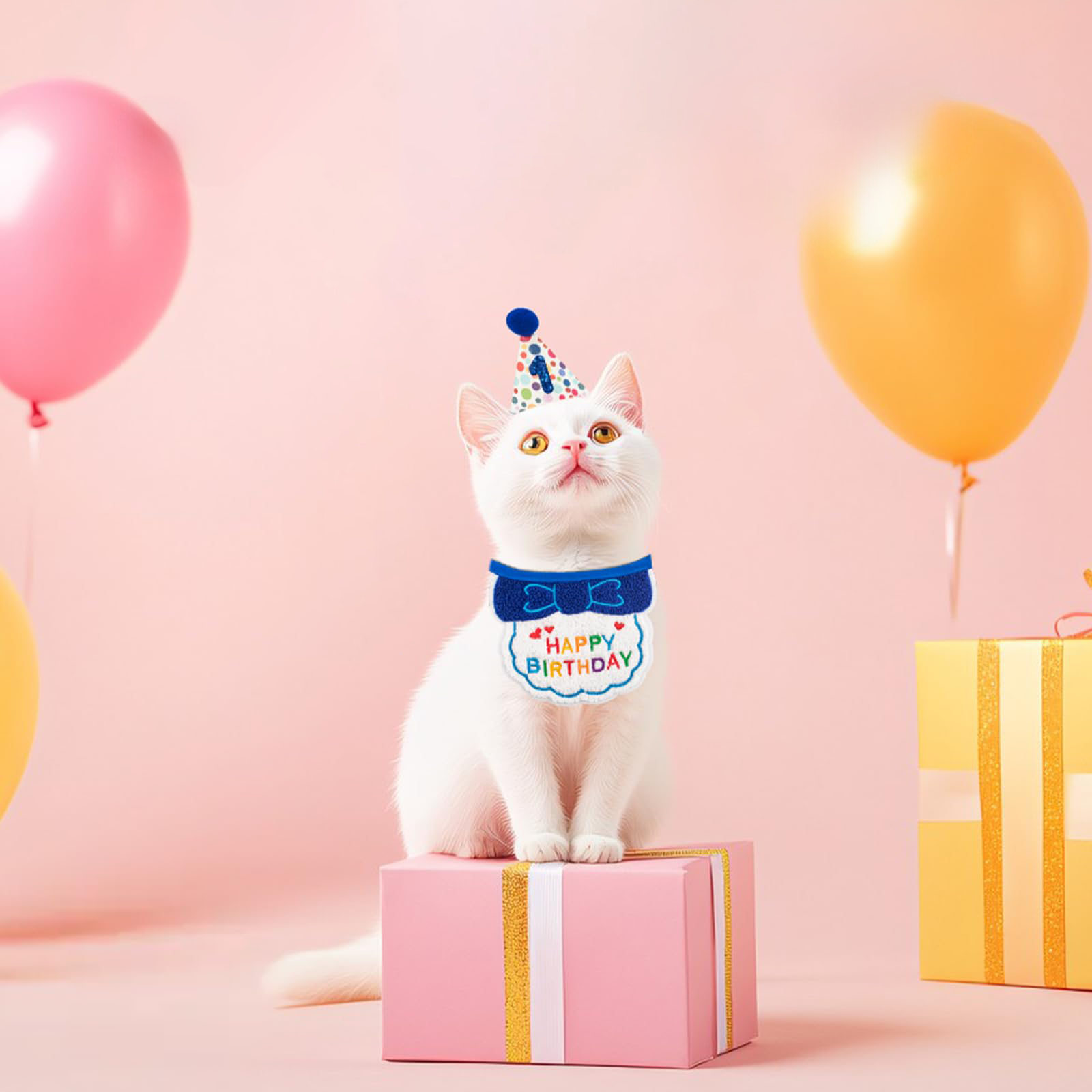 Cat Birthday Party Supplies, Blue Cat Kitten Birthday Bandana With Number Hat, Cat Birthday Decorations Banner Boy, Pet Birthday Outfits For Cats Kitten Apparel Decorations