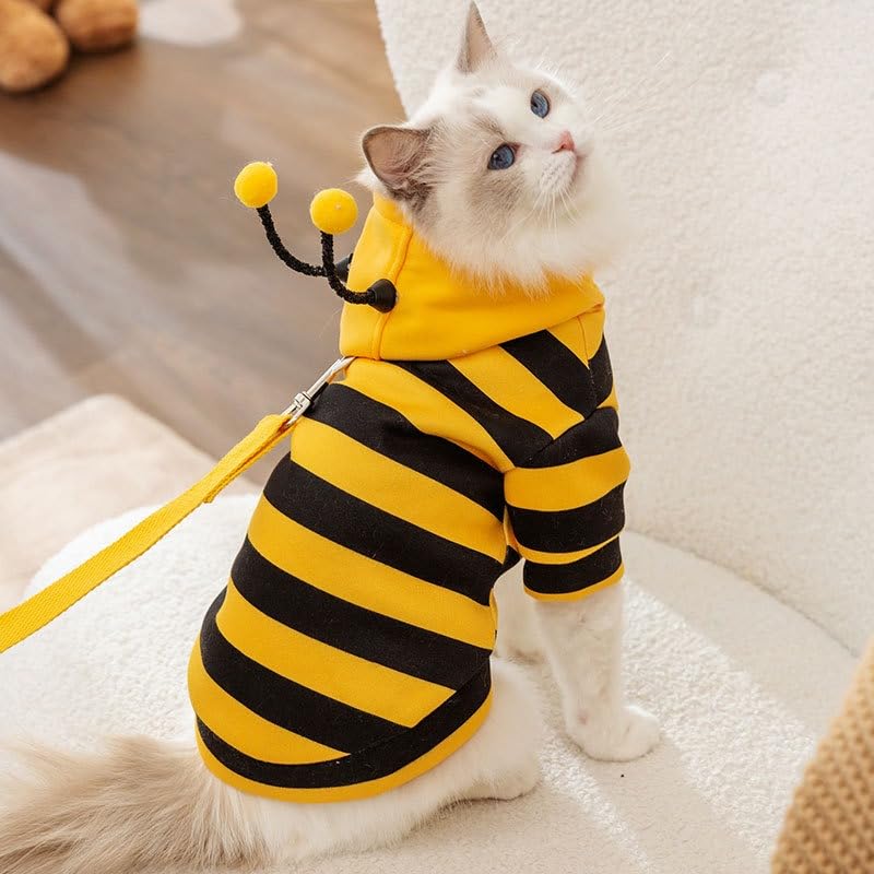 Cute Cat Bee Costume - Pet Halloween Apparel Bumble Bee Cosplay Clothes Antennae, Soft Warm Fleece Hoodie For Cats, Kittens, And Small Dogs, Perfect For Festival Party And Photo Shoot