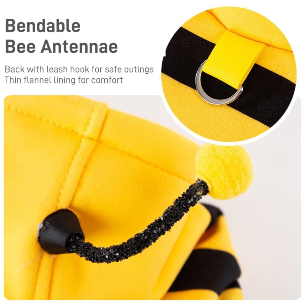 Cute Cat Bee Costume - Pet Halloween Apparel Bumble Bee Cosplay Clothes Antennae, Soft Warm Fleece Hoodie For Cats, Kittens, And Small Dogs, Perfect For Festival Party And Photo Shoot