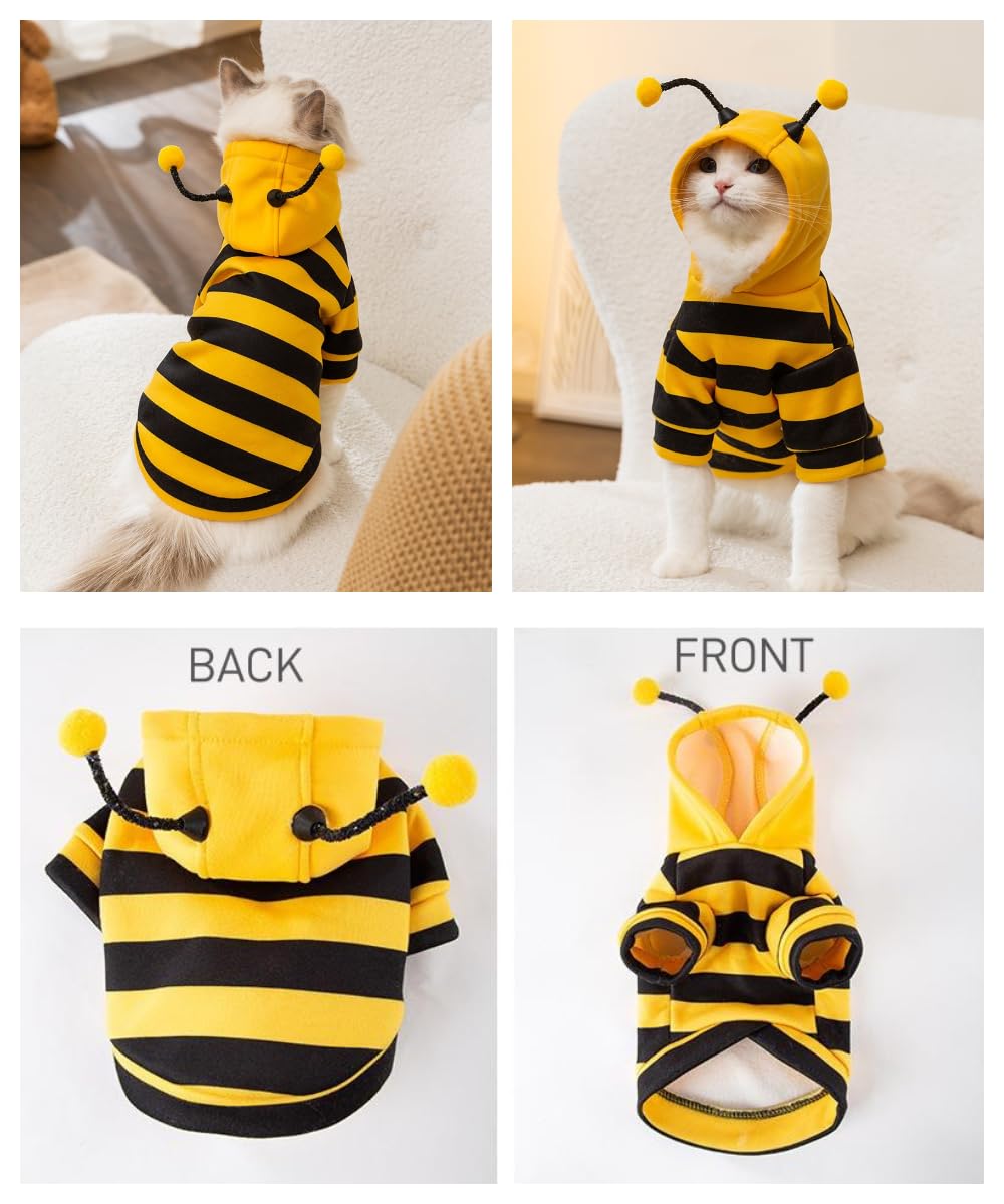 Cute Cat Bee Costume - Pet Halloween Apparel Bumble Bee Cosplay Clothes Antennae, Soft Warm Fleece Hoodie For Cats, Kittens, And Small Dogs, Perfect For Festival Party And Photo Shoot