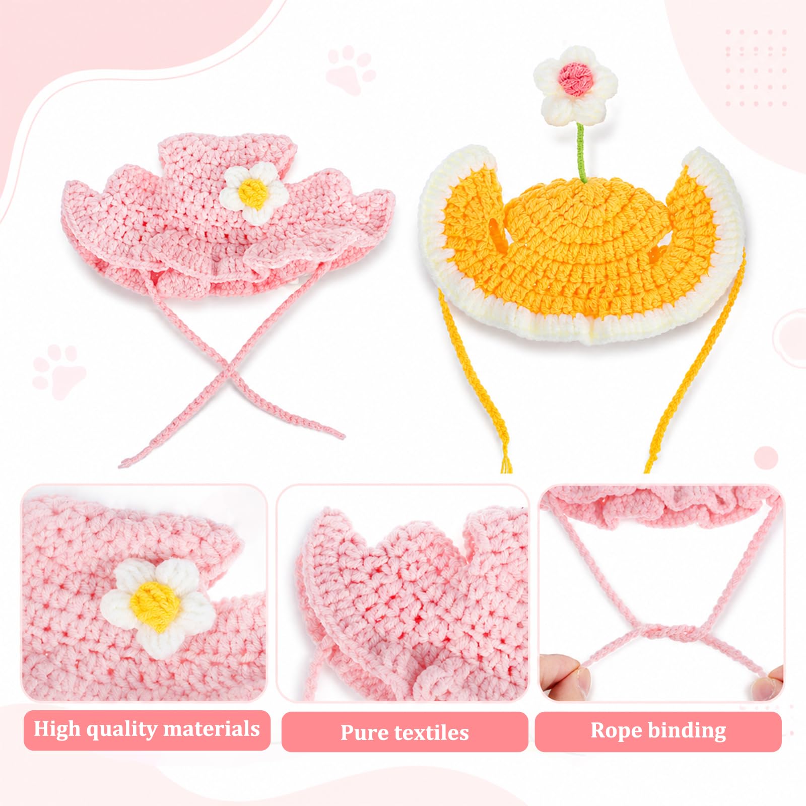 2Pcs Crochet Cat Hats Knit Cat Hat Strawberry And Frog Hat Cute Knit Cat, Soft, With Adjustable Cord, Handmade Crochet Cats Clothes, For Puppy Kitten, Christmas Party Costume Accessory