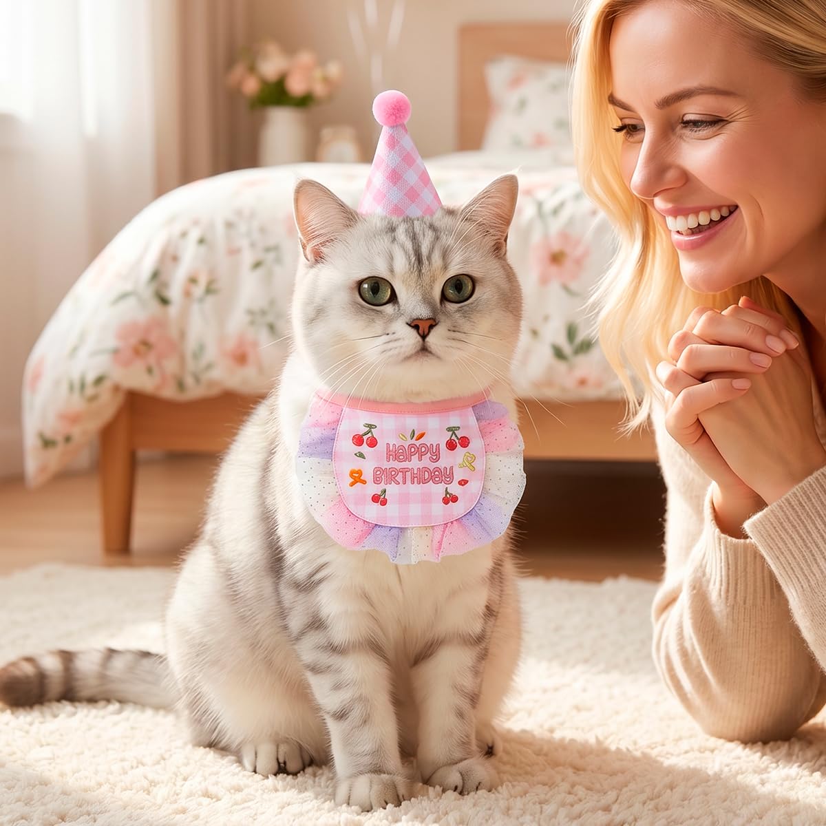 Cat Princess Costume Cat Tutu Dresses Kitte Birthday Hat Scarf Set Clothes Dog Outfit For Small Pet Birthday Party Halloween Wedding Photo Prop