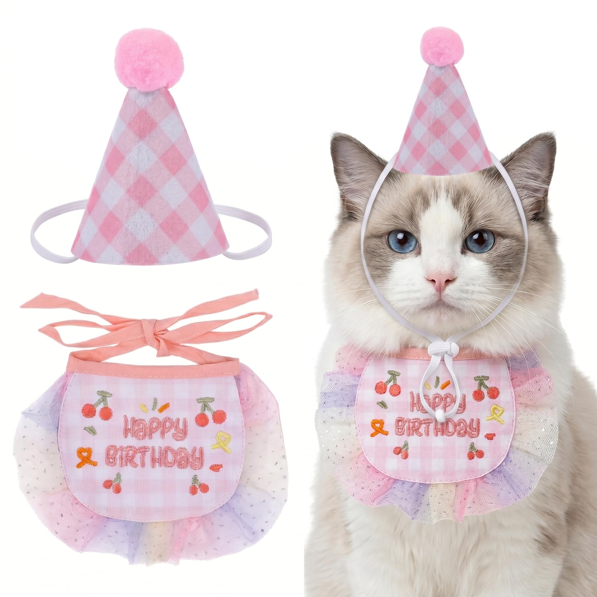 Cat Princess Costume Cat Tutu Dresses Kitte Birthday Hat Scarf Set Clothes Dog Outfit For Small Pet Birthday Party Halloween Wedding Photo Prop