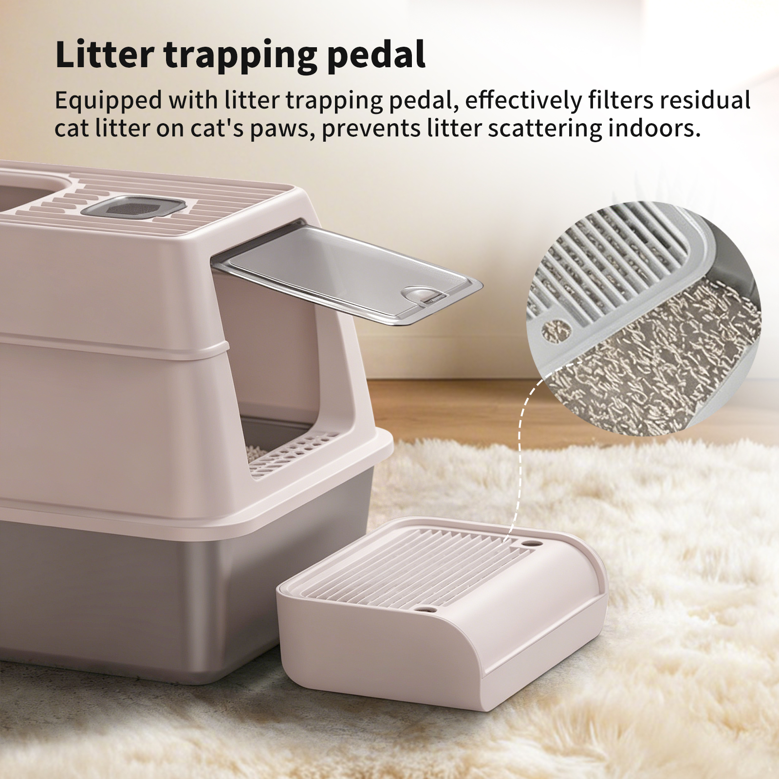 Dual Entry Cat Litter Box Stainless Steel Anti-Splashing Kitty Litter Pan With Scoop & Pedal