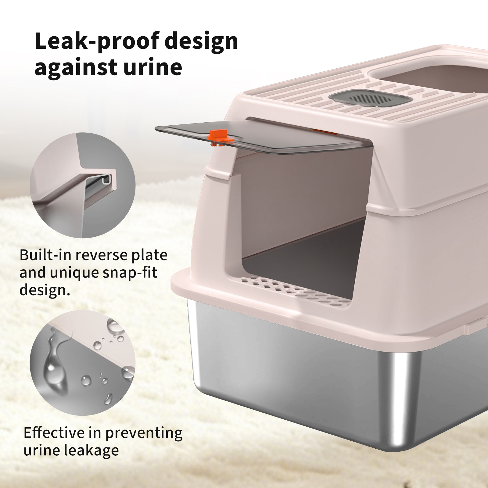 Dual Entry Cat Litter Box Stainless Steel Anti-Splashing Kitty Litter Pan With Scoop & Pedal