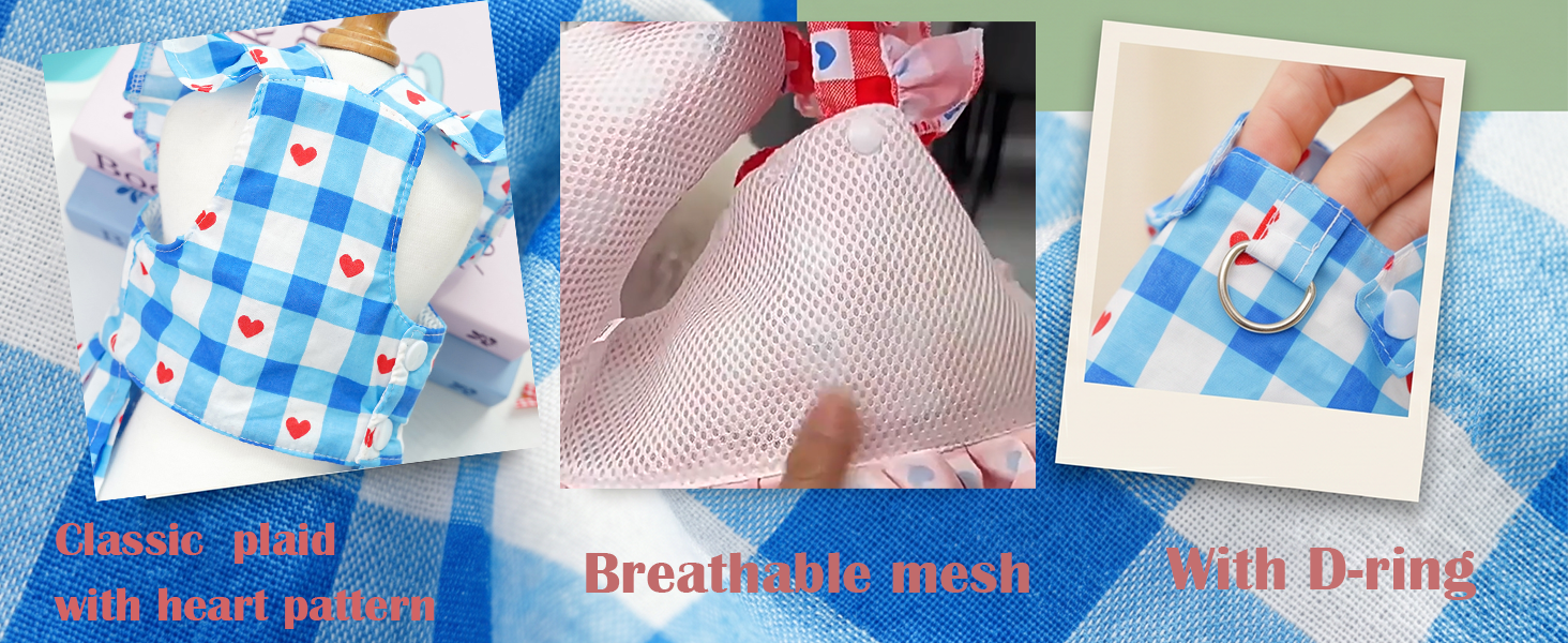 Red Plaid Small Dog Dress Girl Spring Cat Clothes With Heart Pattern Summer Pet Dresses For Dogs Cats Cute Puppy Outfit For Small Dog With Leash Ring