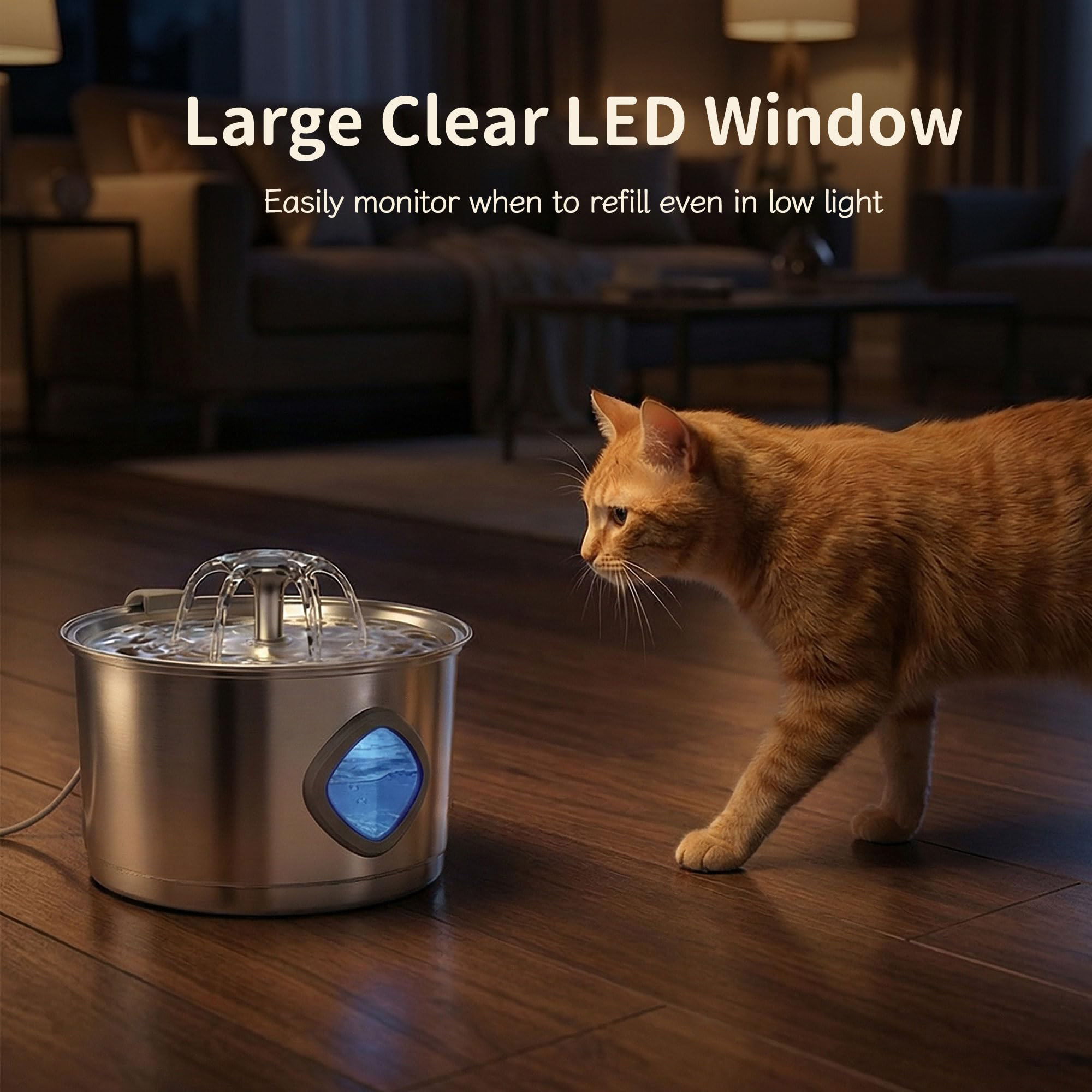 Cat Water Fountain Stainless Steel, 3.2L Automatic Quiet Drinking Fountain With 2 Filters 2 Sponges Water Level Window Gifts For Kitty Small Pets Indoor