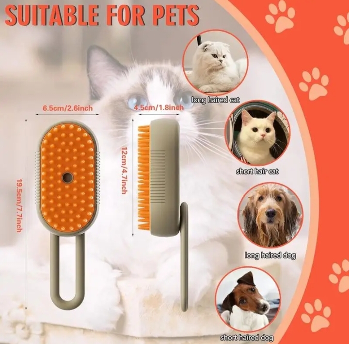 Electric Spray Pet Brush Grooming Comb With Steamer For Loose Hair Removal