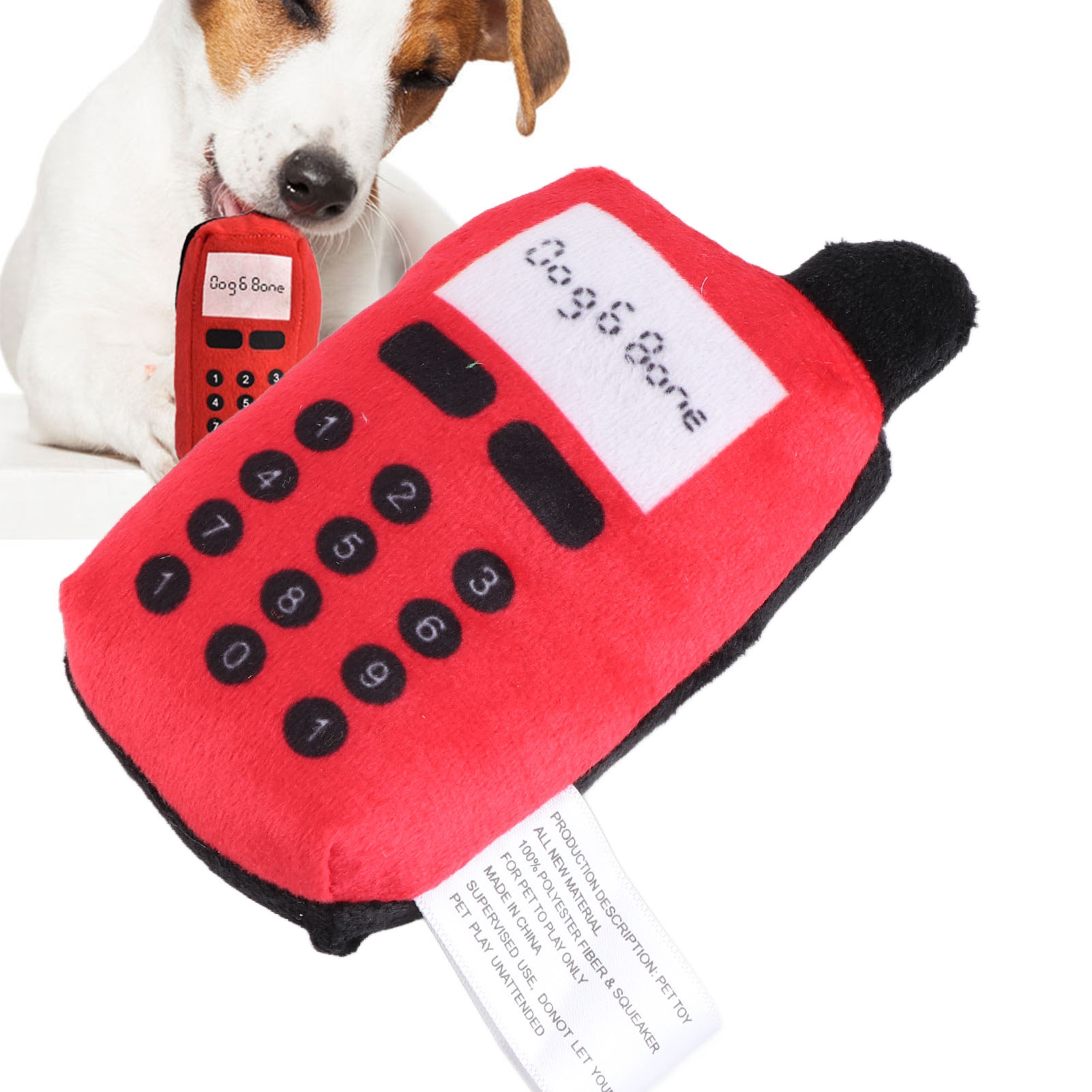Plush Cell Phone Pet Dogs Cats Teether Teething Sounding Interactive Chew Toy (Red)