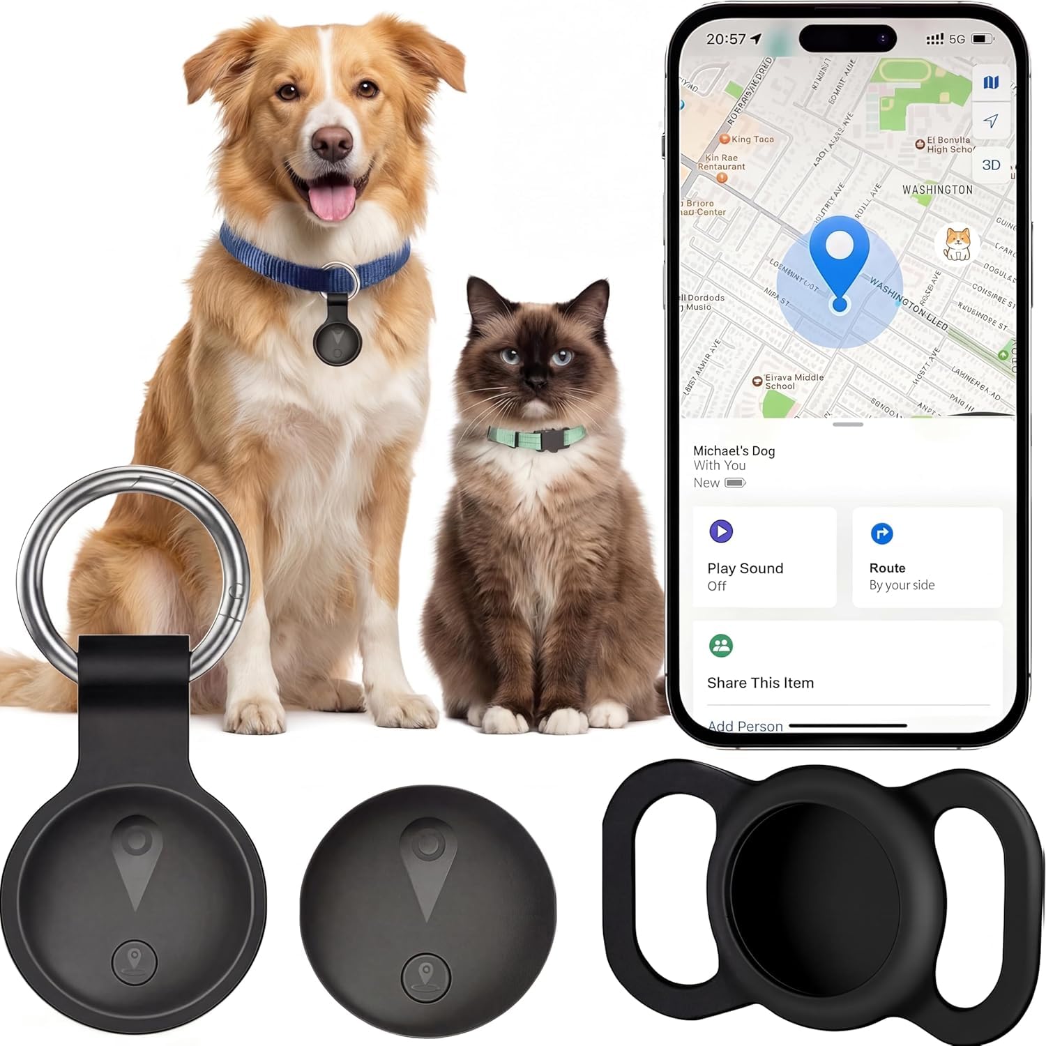 GPS Tracker For Dogs, Smart Collar With Real-Time Location Pet Location Tracker With Holder, No Monthly Fee No SIM Card, Works With IOS Find My, Ultra-Slim, IP68 Waterproof