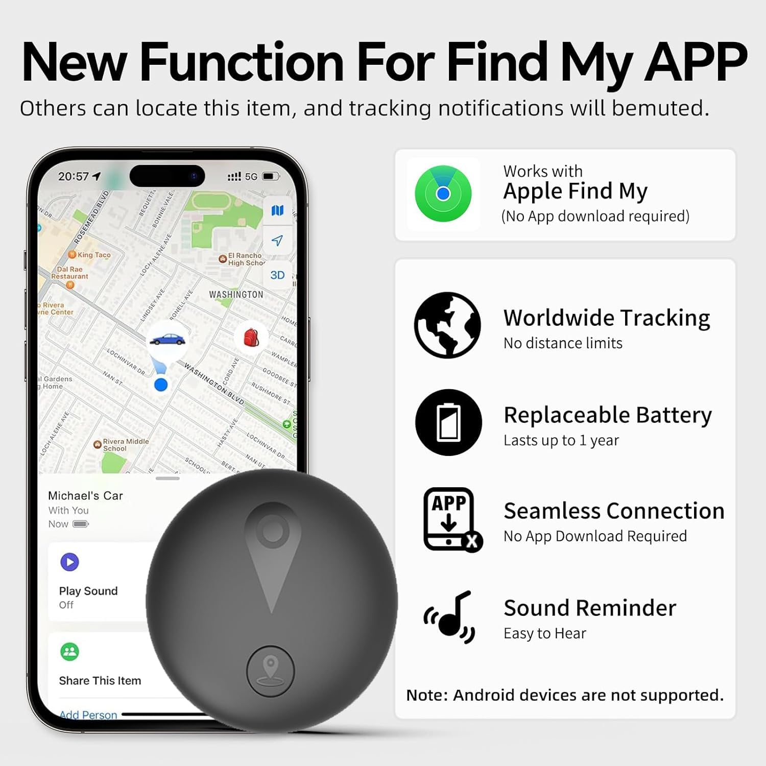 GPS Tracker For Dogs, Smart Collar With Real-Time Location  Pet Location Tracker With Holder, No Monthly Fee  No SIM Card, Works With IOS Find My, Ultra-Slim, IP68 Waterproof