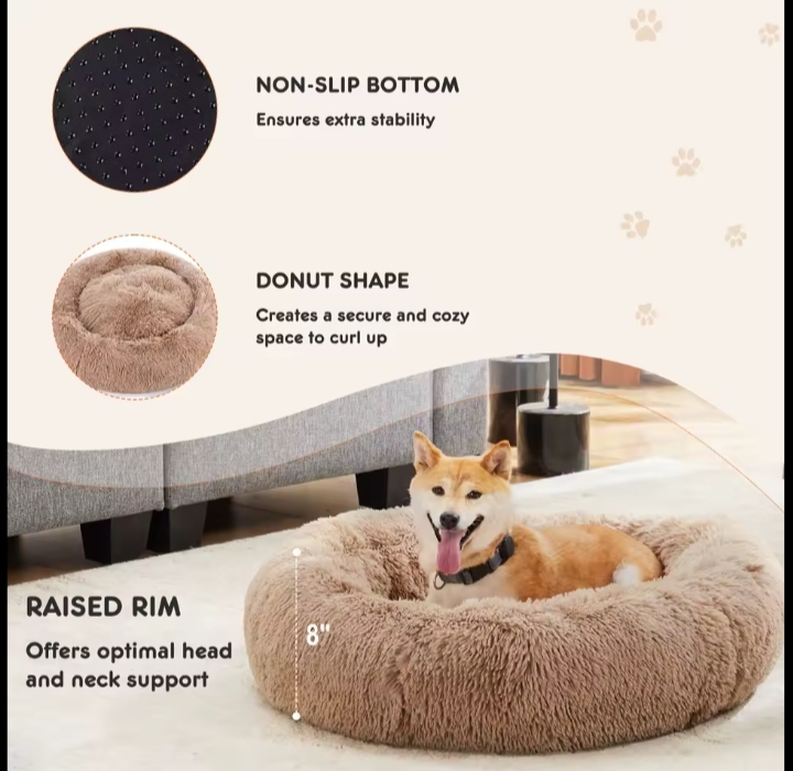 Anti Anxiety Calming Pet Bed Washable Plush Donut Dog Bed