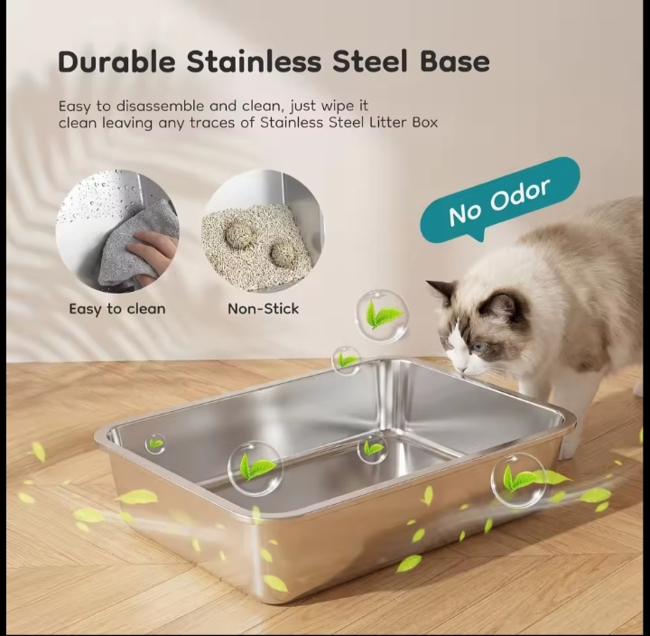 Stainless Steel Enclosed Cat Litter Box With Hood And Scoop