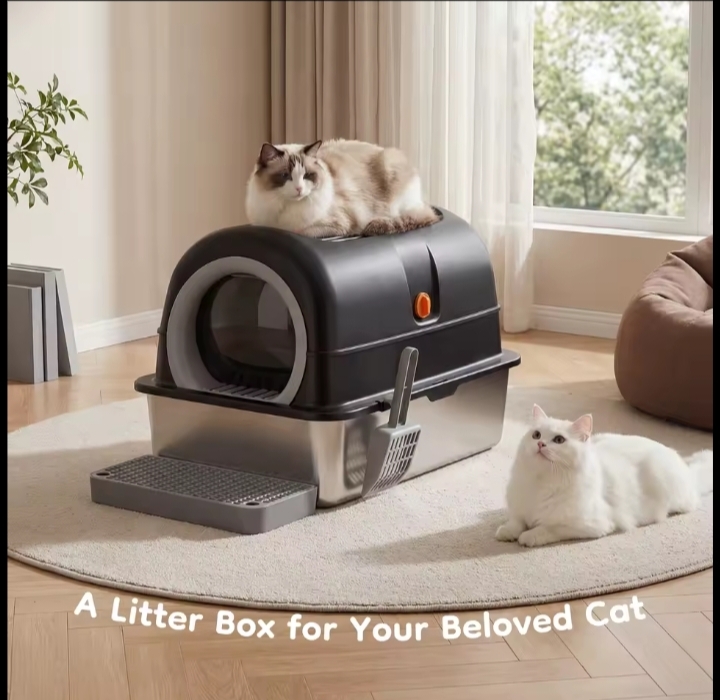 Stainless Steel Enclosed Cat Litter Box With Hood And Scoop