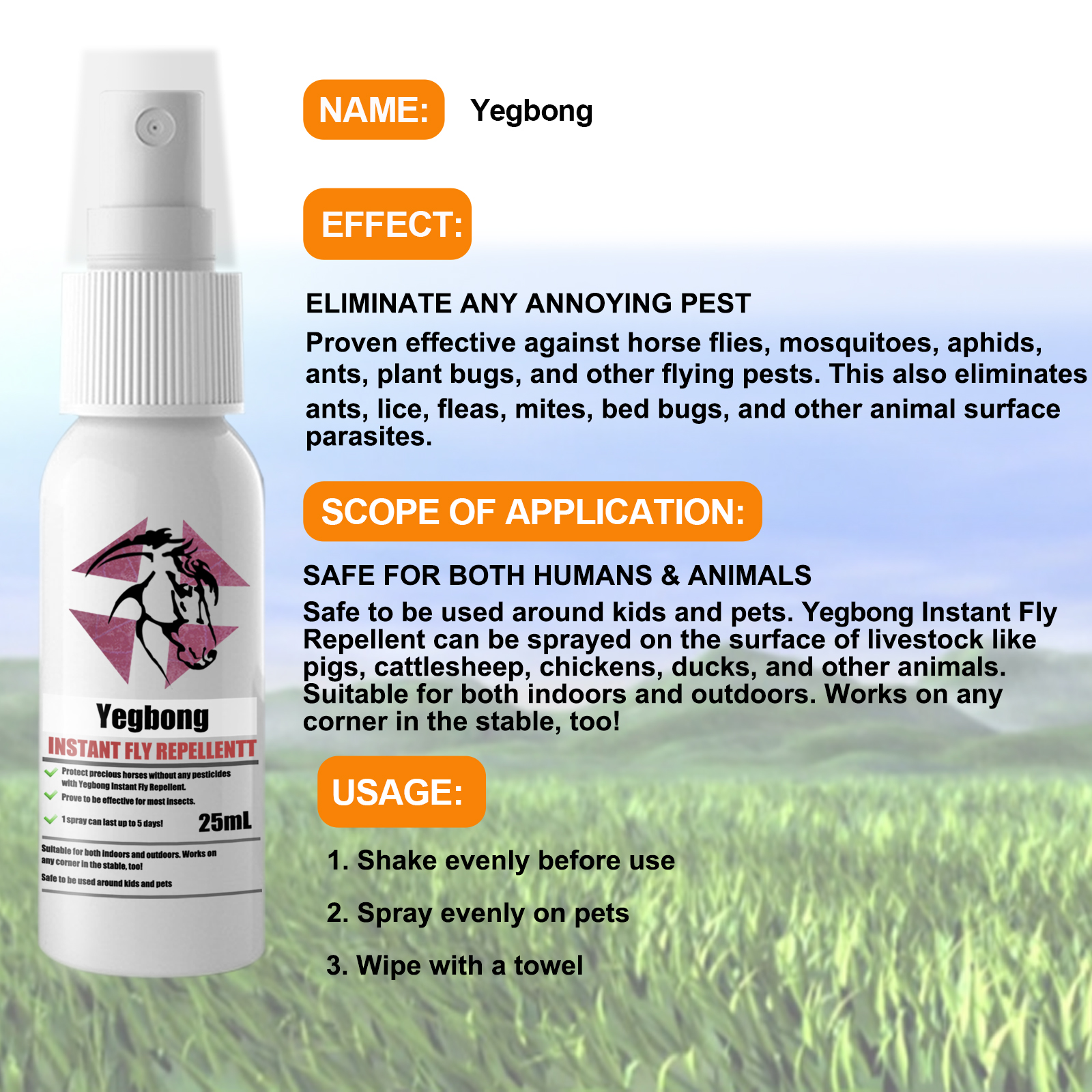 Pet Instant Fly & Pest Repellent Spray 25ml, Kills Fleas, Ticks, Flea Eggs, Safe For Dogs, Cats & Horses