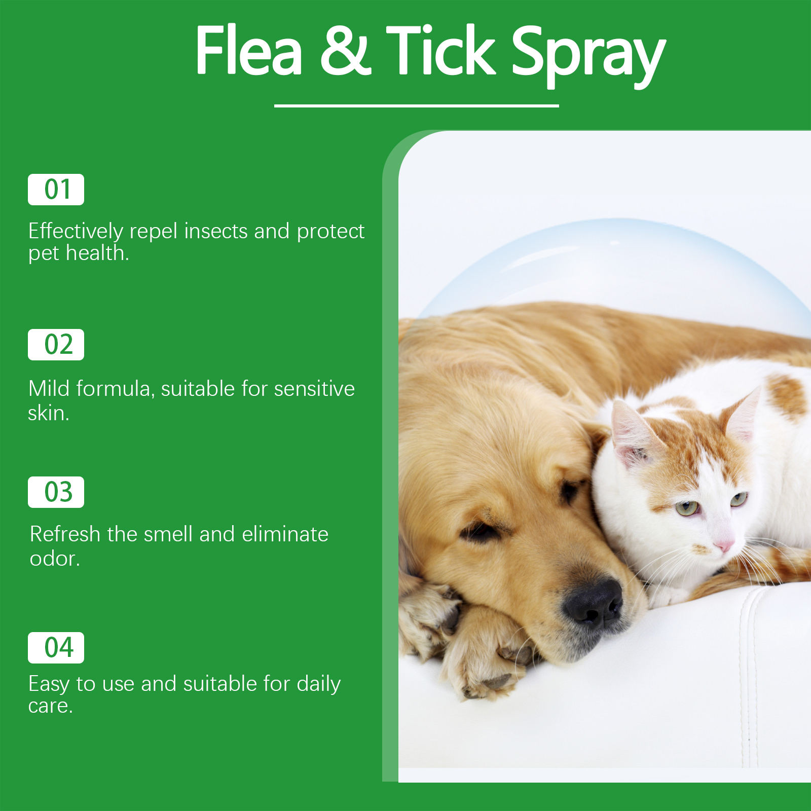 Natural Flea & Tick Spray For Dogs & Cats, Plant-Based Pest Repellent Kills Fleas, Ticks, Lice & Mites