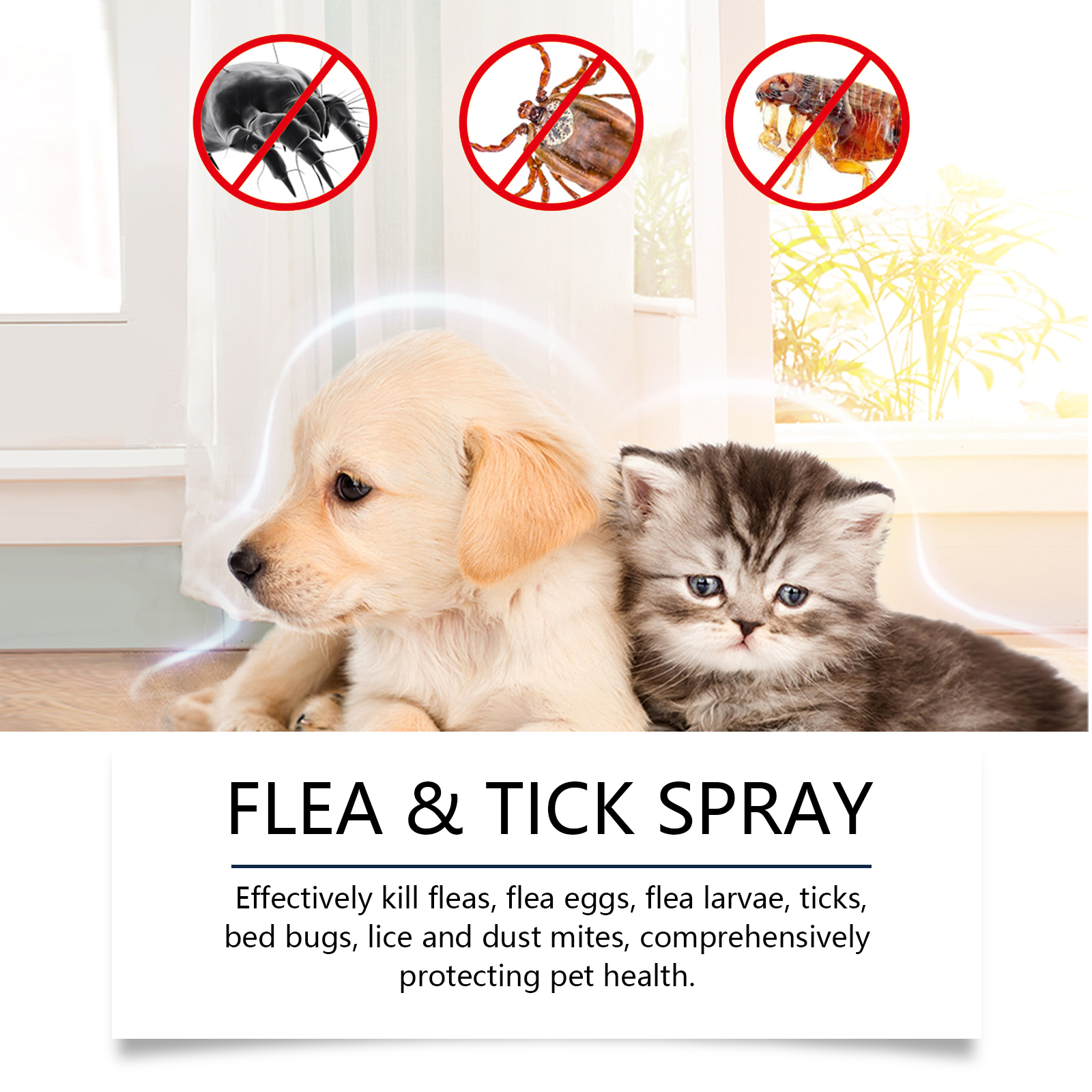 Natural Flea & Tick Spray For Dogs & Cats, Plant-Based Pest Repellent Kills Fleas, Ticks, Lice & Mites