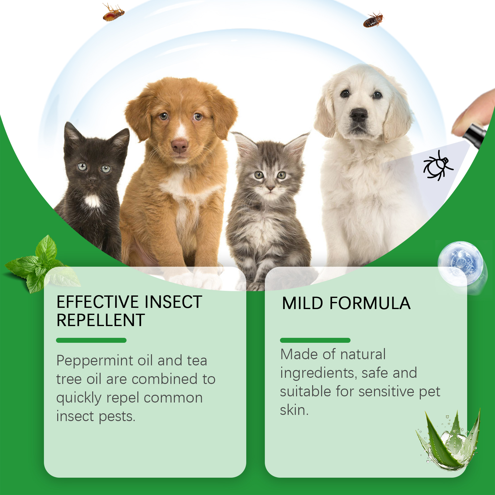 Natural Flea & Tick Spray For Dogs & Cats, Plant-Based Pest Repellent Kills Fleas, Ticks, Lice & Mites