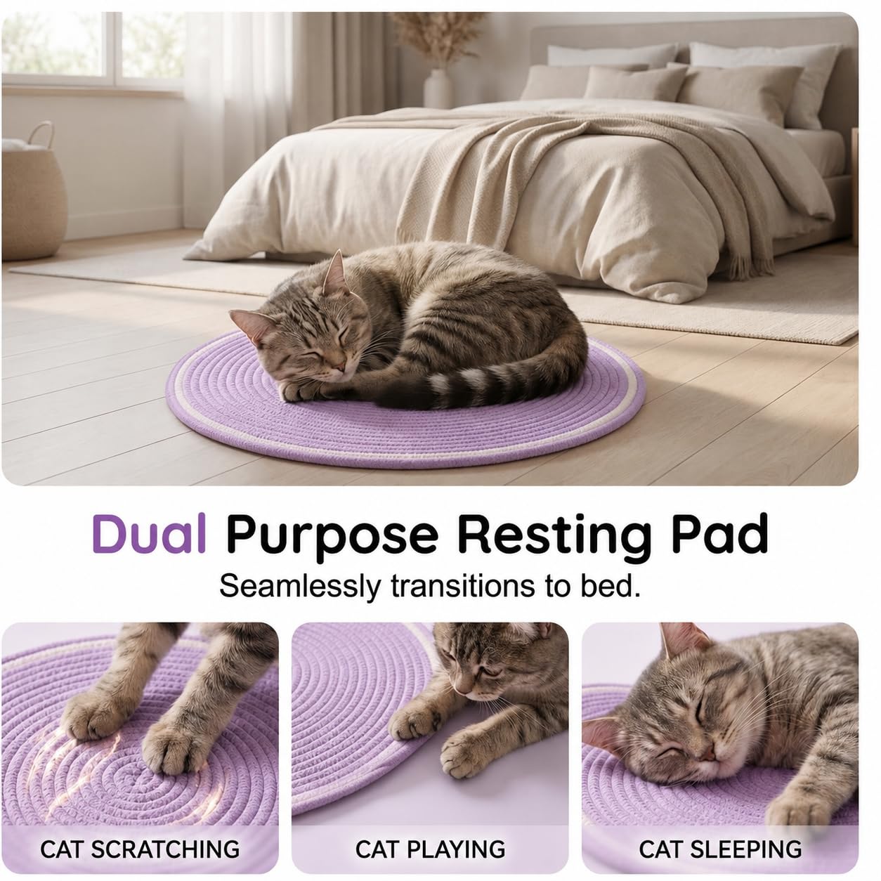 Cat Scratch Pad For Indoor Cats Kitten  Round Cat Scratcher Pad, Woven Cotton Rope Cat Scratching Mat, Couch Protector For Wall, Furniture, Carpets, Sofas