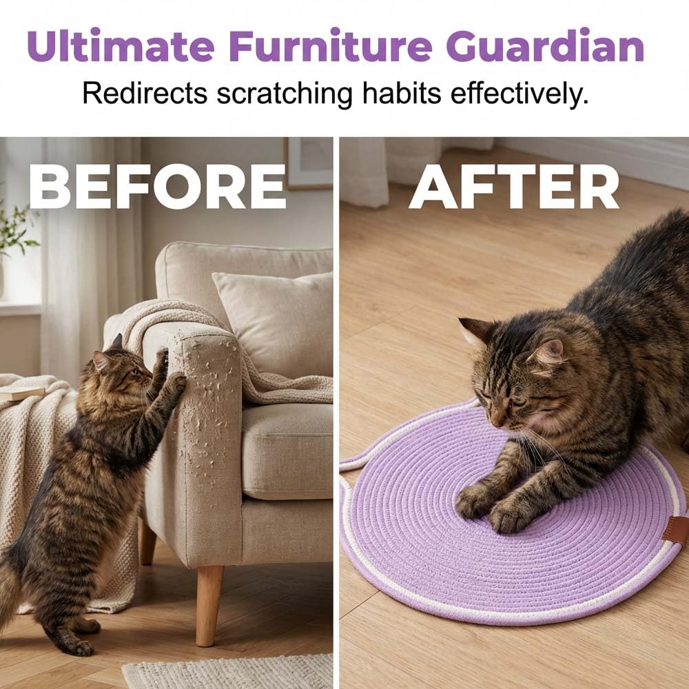 Cat Scratch Pad For Indoor Cats Kitten  Round Cat Scratcher Pad, Woven Cotton Rope Cat Scratching Mat, Couch Protector For Wall, Furniture, Carpets, Sofas