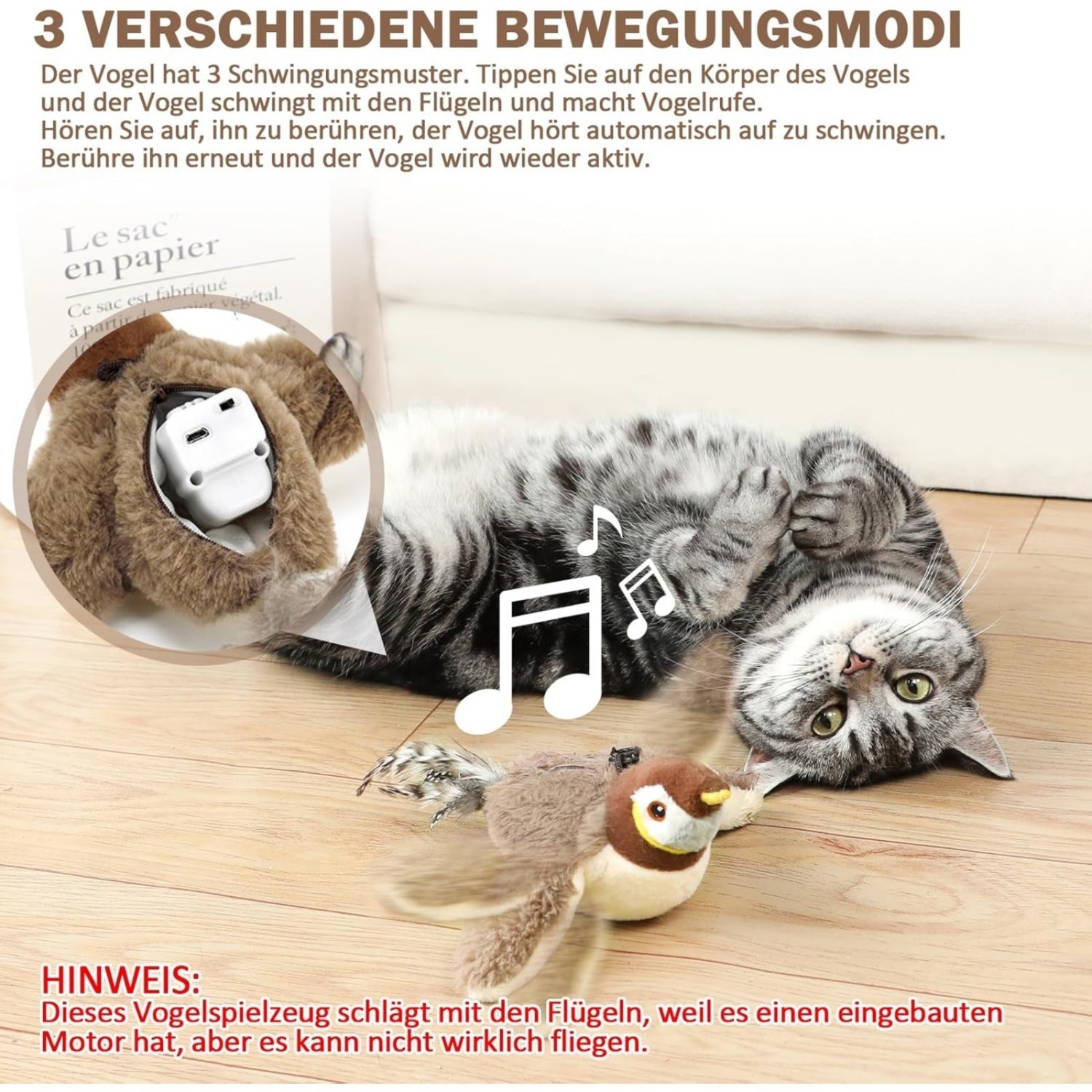 TGFIX Electric Cat Toy Bird For Self-Play - Interactive Automatic Cat Toy With Catnip, Rechargeable Puzzle Cat Toy For Cats To Play And Kick