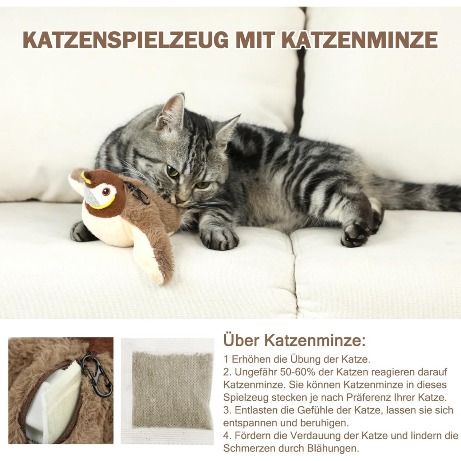 TGFIX Electric Cat Toy Bird For Self-Play - Interactive Automatic Cat Toy With Catnip, Rechargeable Puzzle Cat Toy For Cats To Play And Kick
