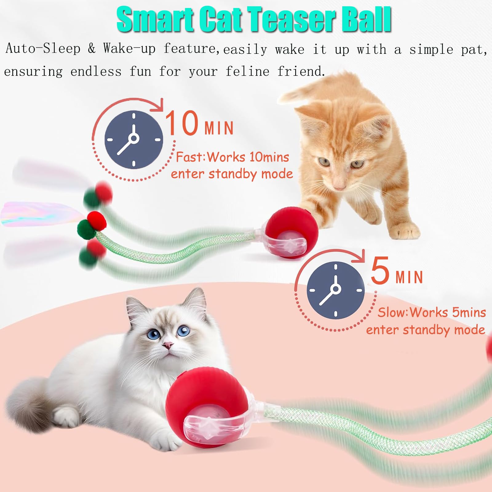 Tail Interactive Cat Toys For Indoor Cats, Motion Activate Cat Toy, Smart Kitten Rolling Ball Moving Ball Toys, Rechargeable Dog Cats Ball For Enrichment Exercise