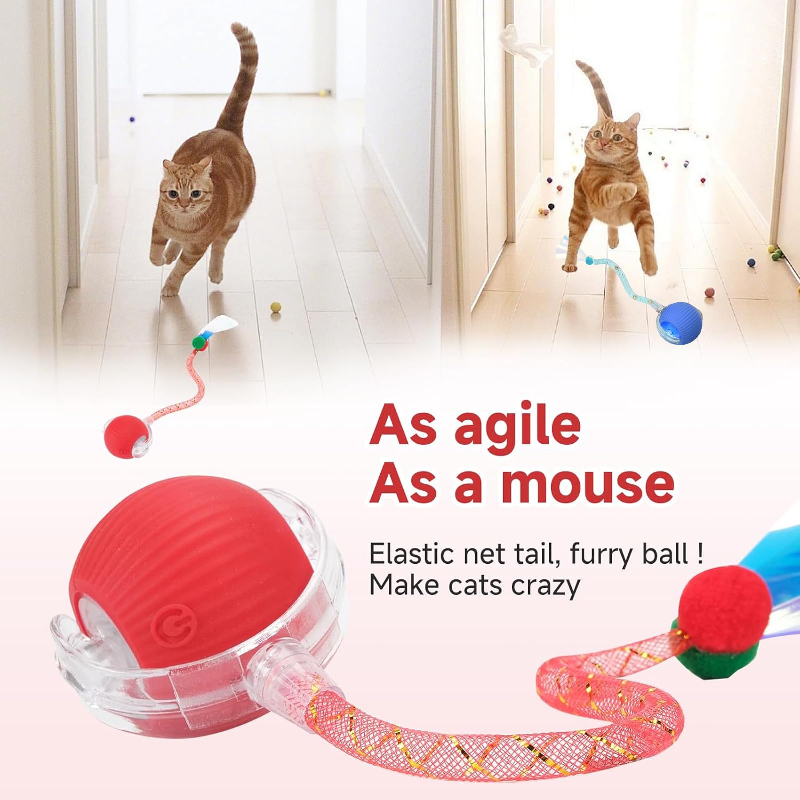 Tail Interactive Cat Toys For Indoor Cats, Motion Activate Cat Toy, Smart Kitten Rolling Ball Moving Ball Toys, Rechargeable Dog Cats Ball For Enrichment Exercise