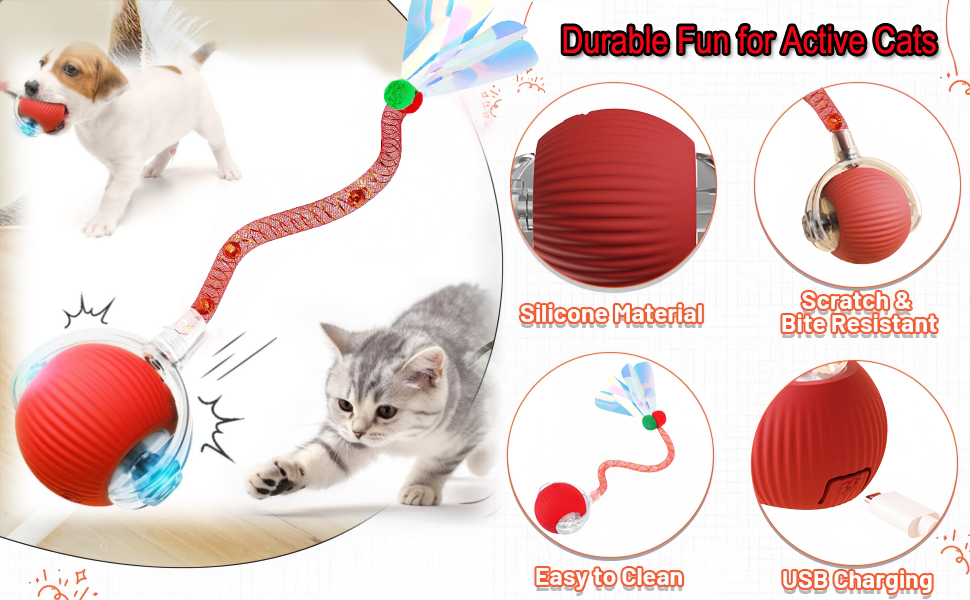 Tail Interactive Cat Toys For Indoor Cats, Motion Activate Cat Toy, Smart Kitten Rolling Ball Moving Ball Toys, Rechargeable Dog Cats Ball For Enrichment Exercise