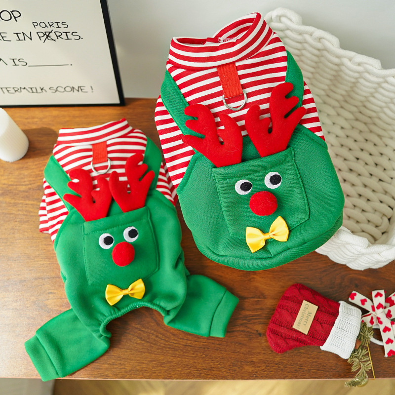 Christmas Pet Dogs Cats Coats Dress Up Costume Elk Pocket Sweatshirt Teddy Bichon Puppy Kitten Vest Xmas Warmer Pets Clothes